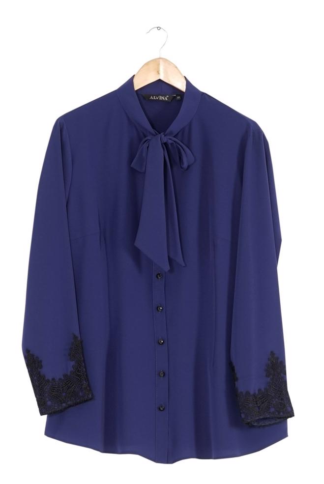 Vêtements hijab BLEU MARINE BLOUSE À COL NOUÉ 2549  - ALVİNA