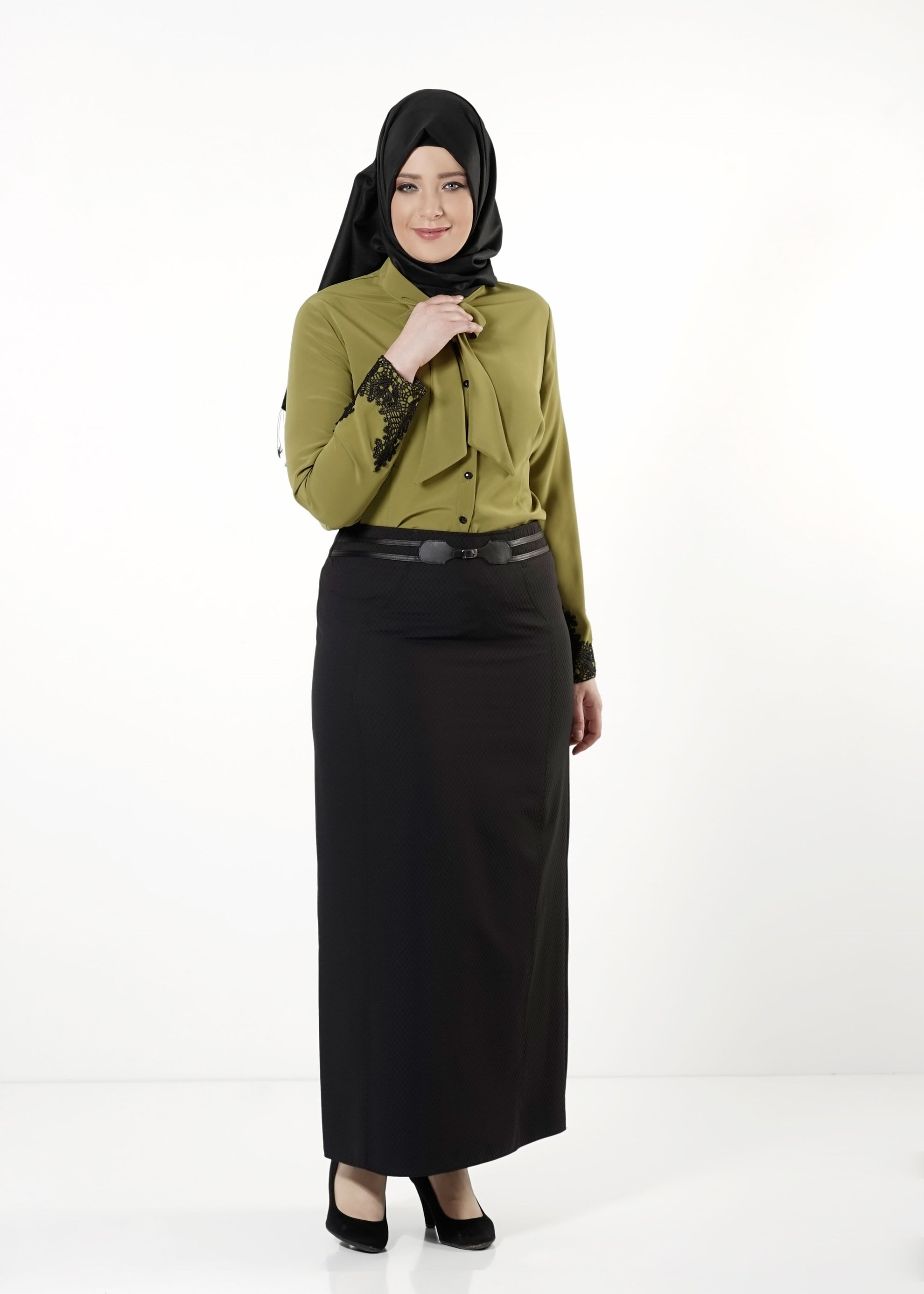 Vêtements hijab VERT BLOUSE À COL NOUÉ 2549 