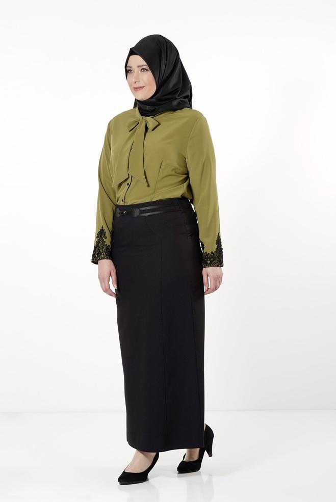 Vêtements hijab VERT BLOUSE À COL NOUÉ 2549  - ALVİNA
