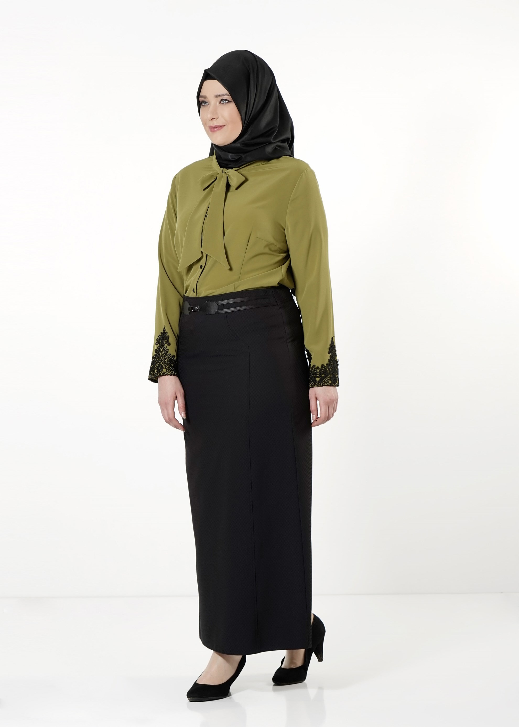 Vêtements hijab VERT BLOUSE À COL NOUÉ 2549 