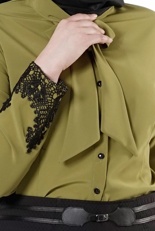 Vêtements hijab VERT BLOUSE À COL NOUÉ 2549  - ALVİNA