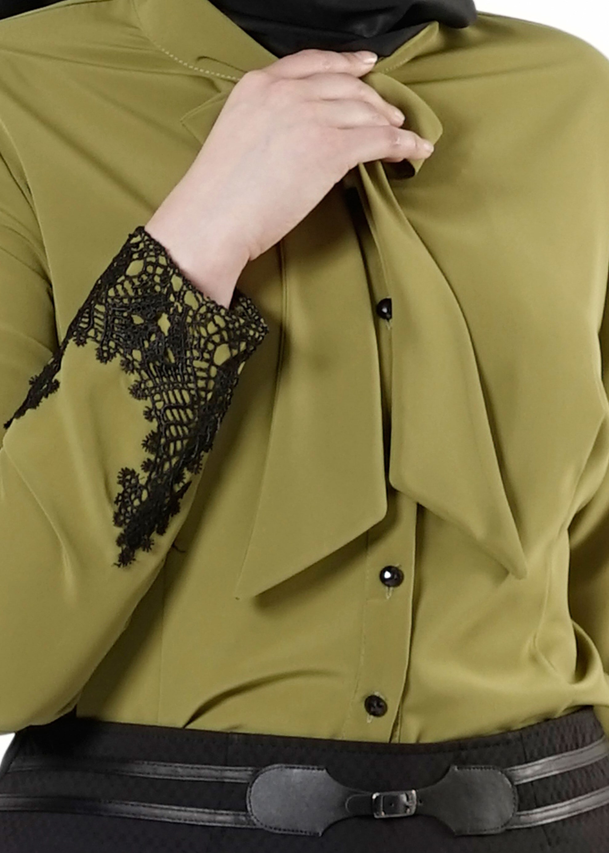 Vêtements hijab VERT BLOUSE À COL NOUÉ 2549 