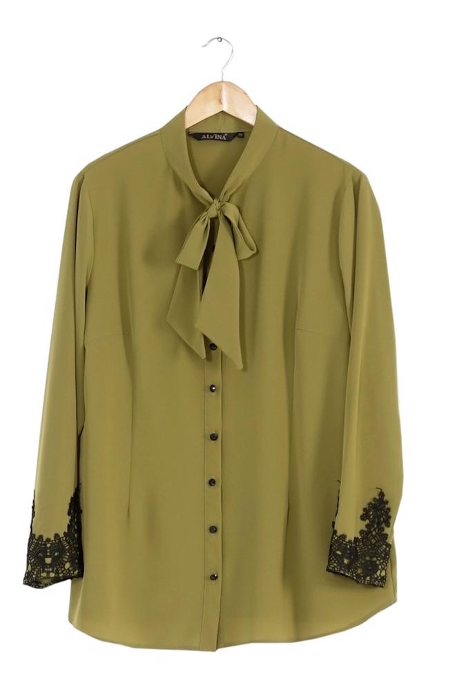 Vêtements hijab VERT BLOUSE À COL NOUÉ 2549  - ALVİNA