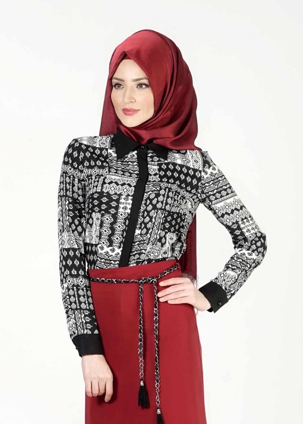 Hijab clothing BLACK ETHNIC PATTERNED BLOUSE 4076 