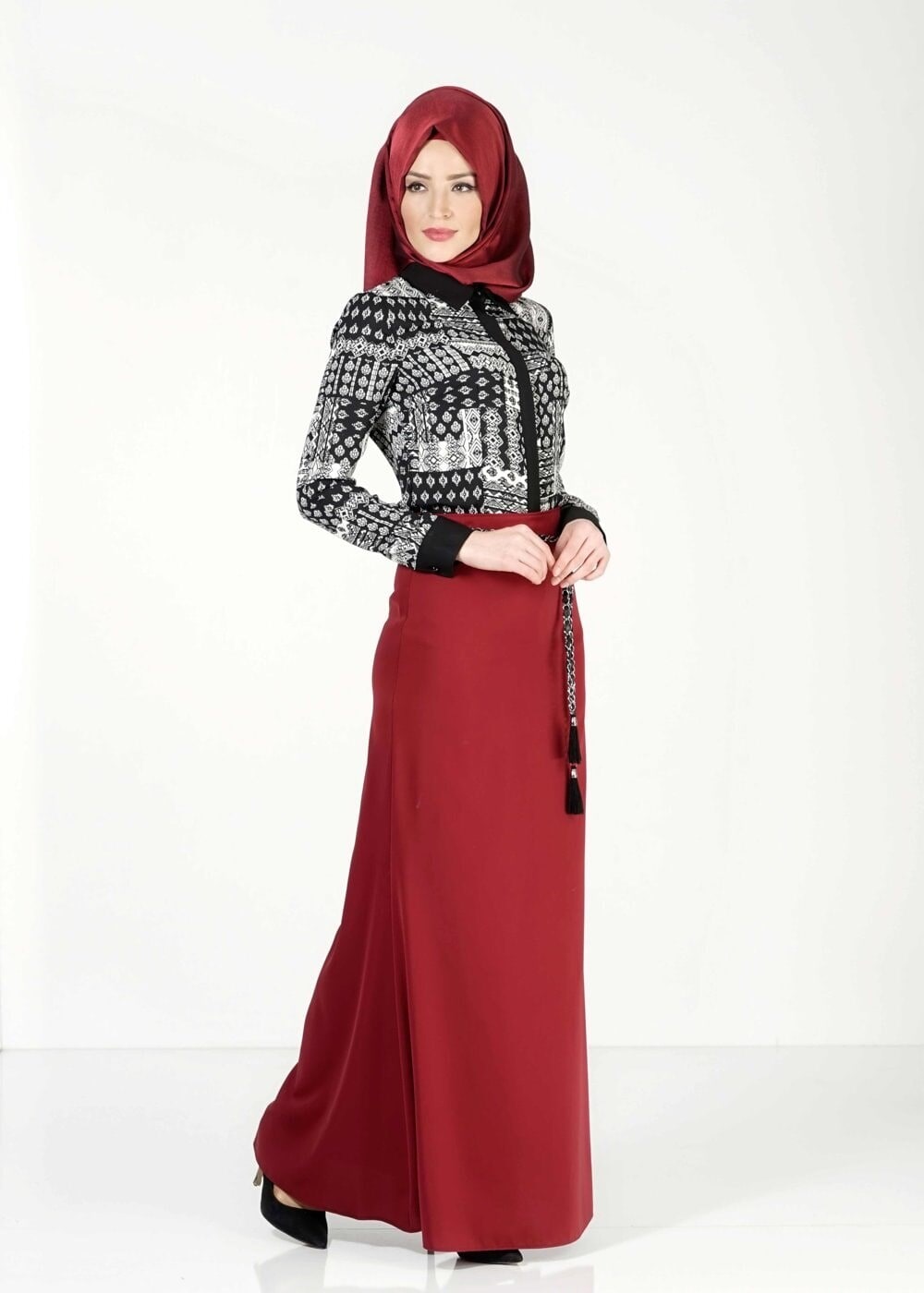 Hijab clothing BLACK ETHNIC PATTERNED BLOUSE 4076 