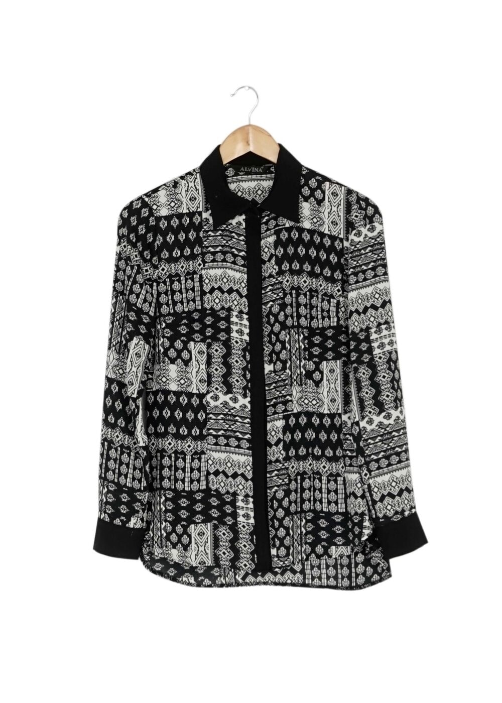 Hijab clothing BLACK ETHNIC PATTERNED BLOUSE 4076 