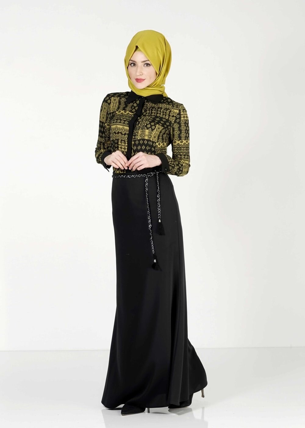 Tesettür giyim SİYAH ETNİK DESENLİ BLUZ 4076