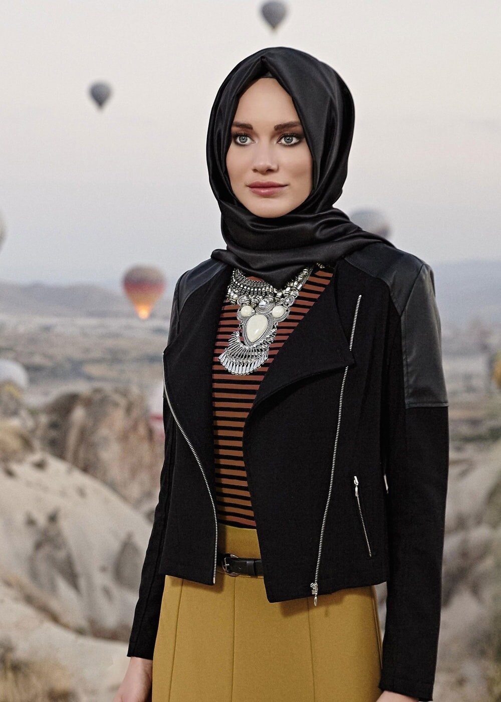 Tesettür giyim TABA ÇİZGİLİ BLUZ 4083 