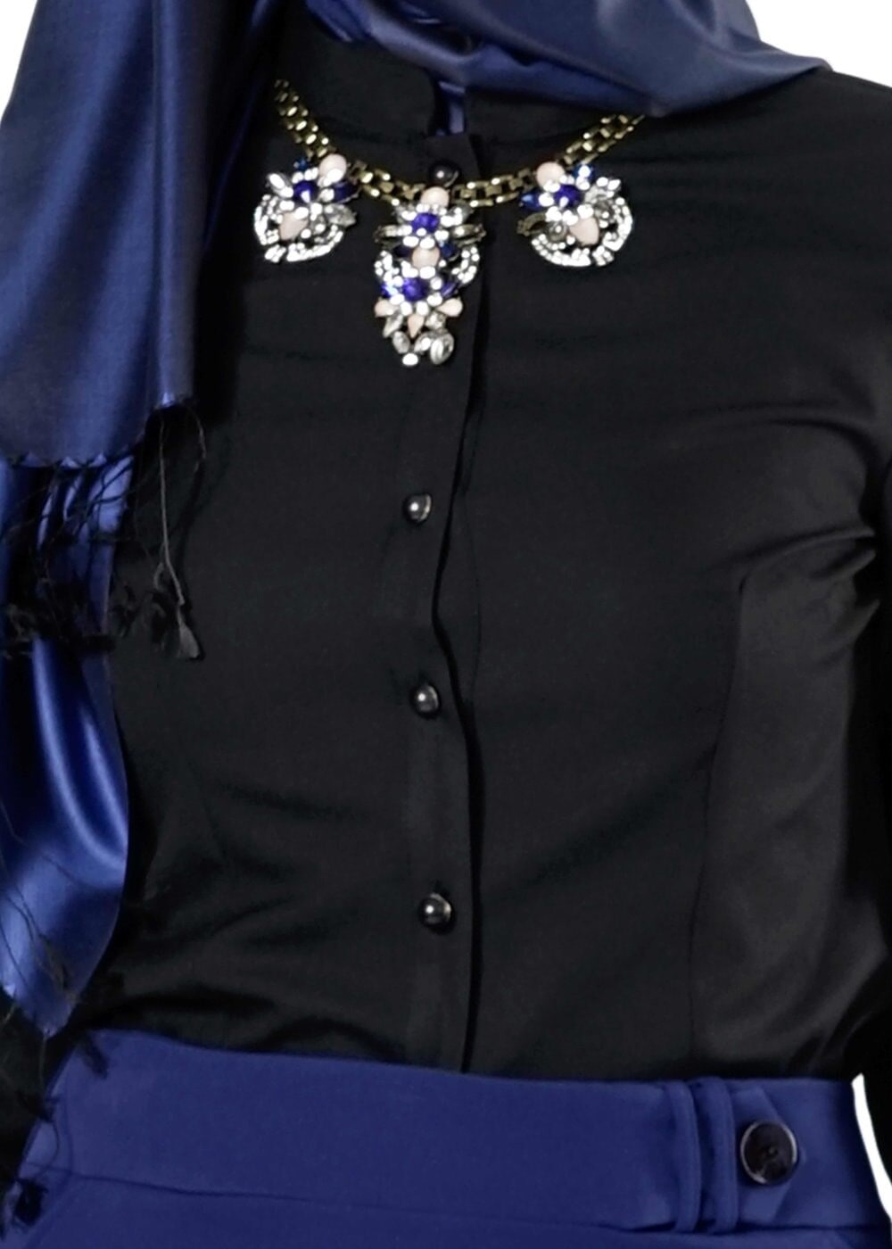 Tesettür giyim SİYAH DÜĞMELİ BLUZ 4104 