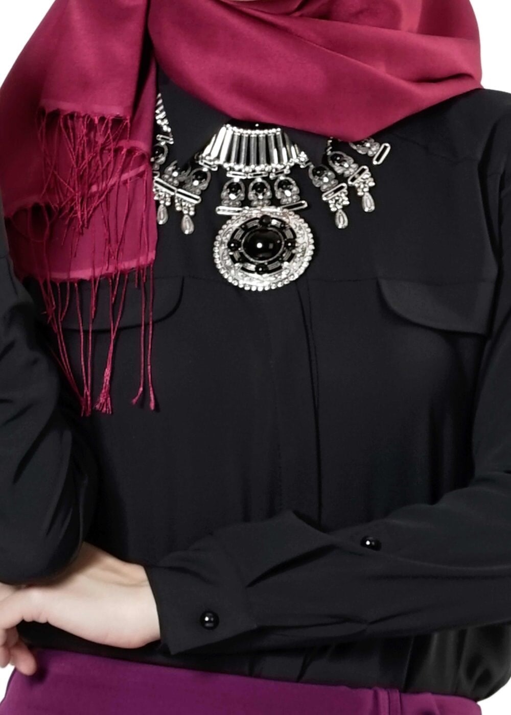 Tesettür giyim SİYAH GÖMLEK YAKA DÜĞMELİ BLUZ 4121