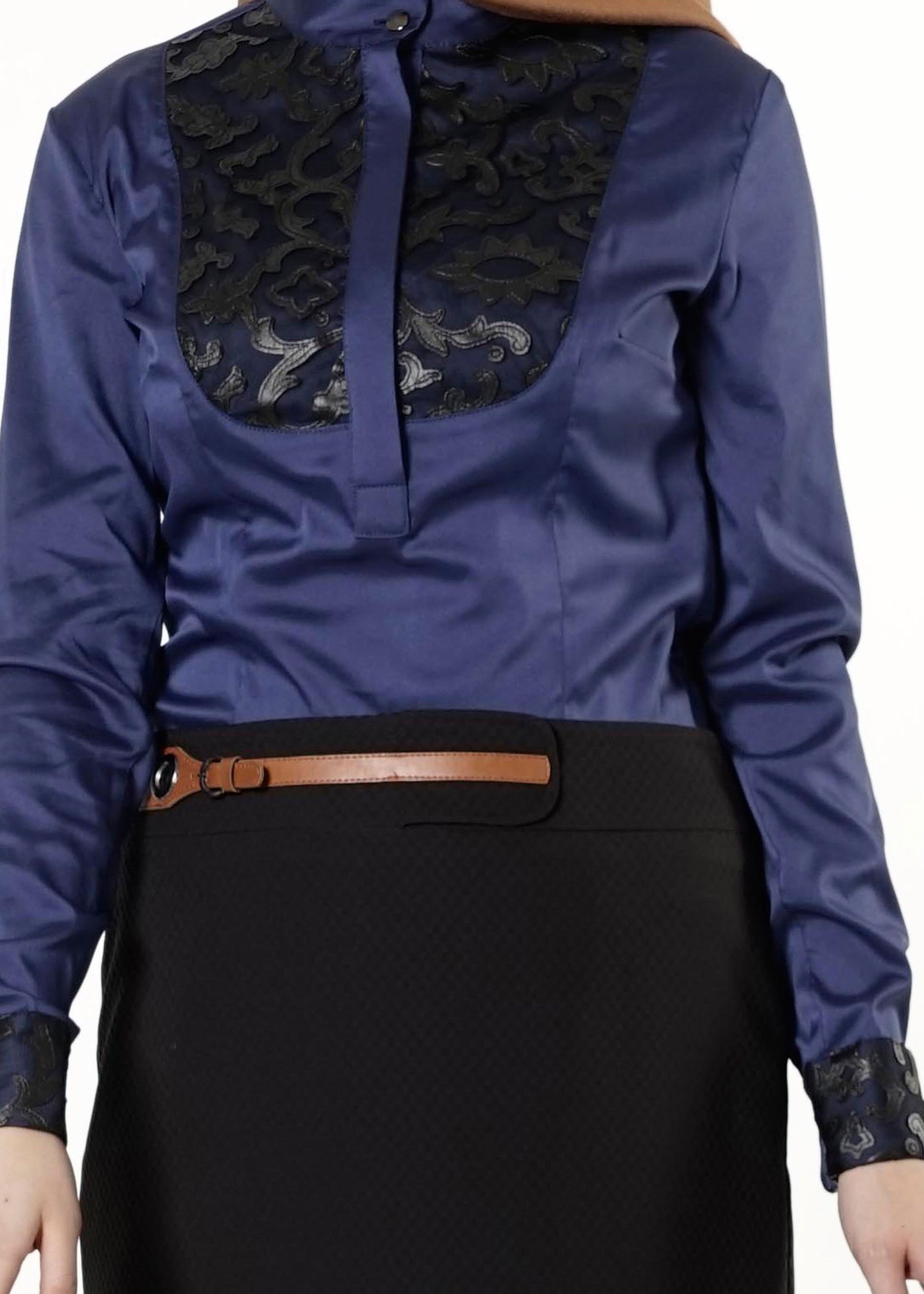 Tesettür giyim LACİVERT GÜPÜR DETAYLI BLUZ 4134 