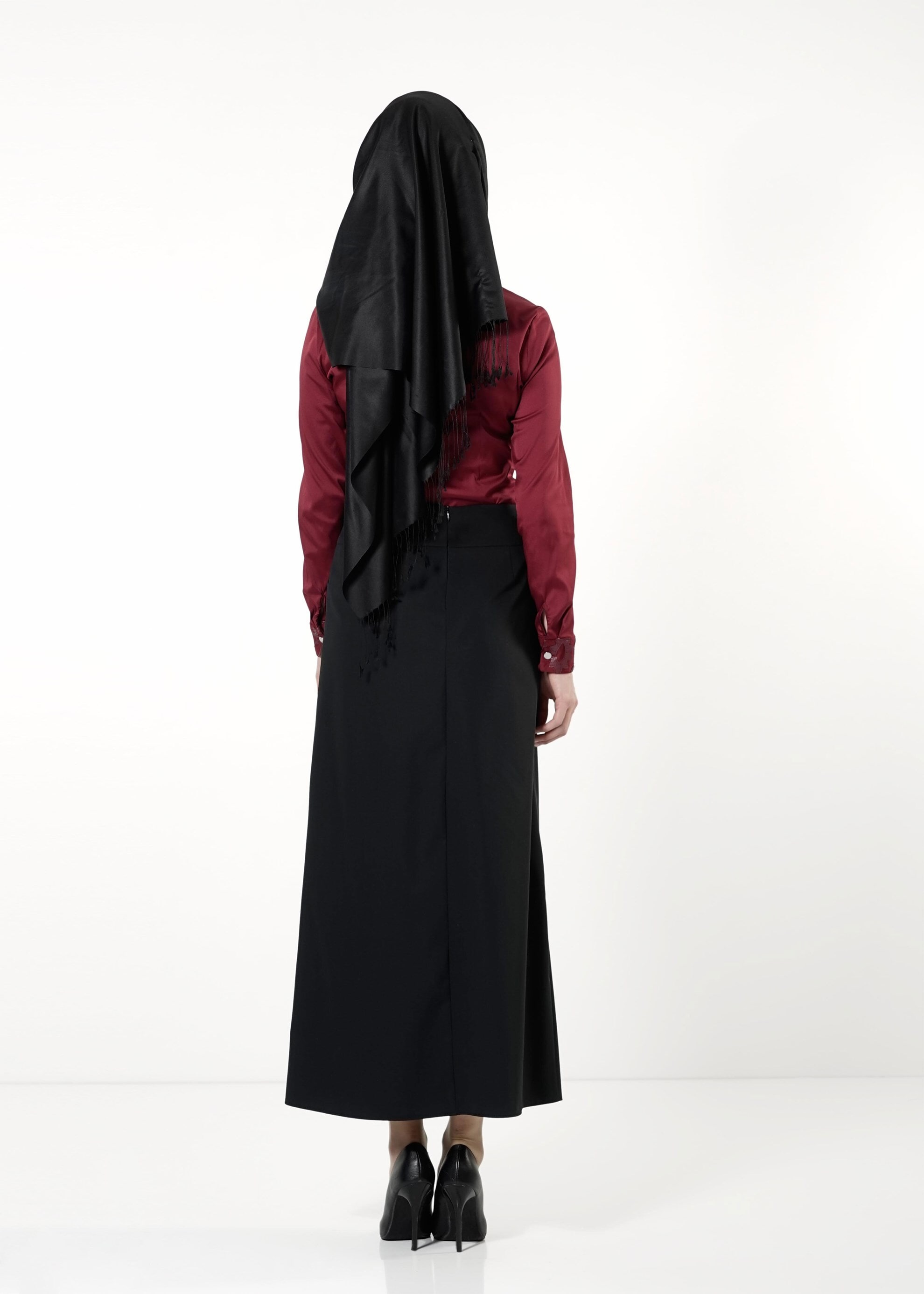 Tesettür giyim BORDO GÜPÜR DETAYLI BLUZ 4134 