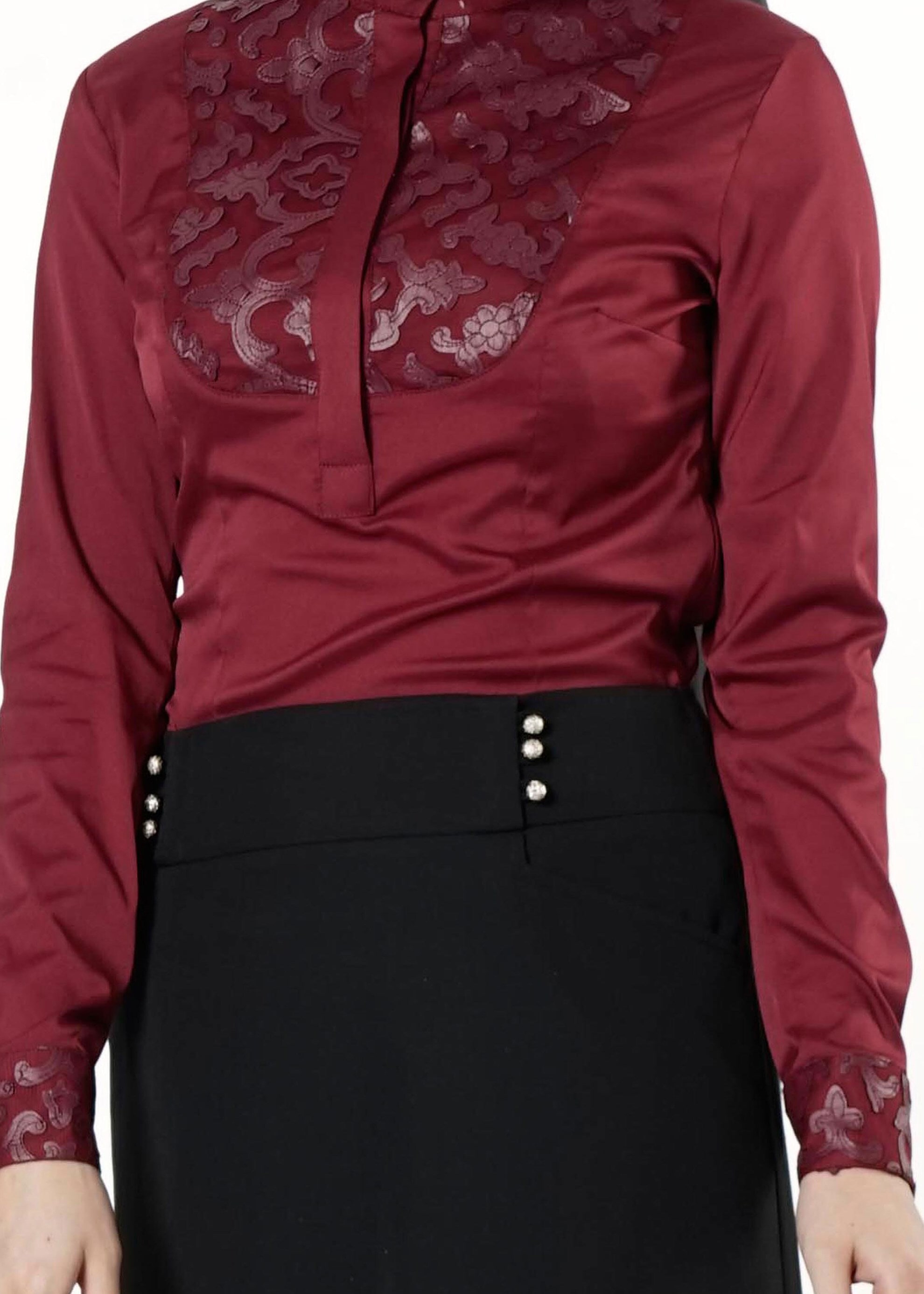 Tesettür giyim BORDO GÜPÜR DETAYLI BLUZ 4134 