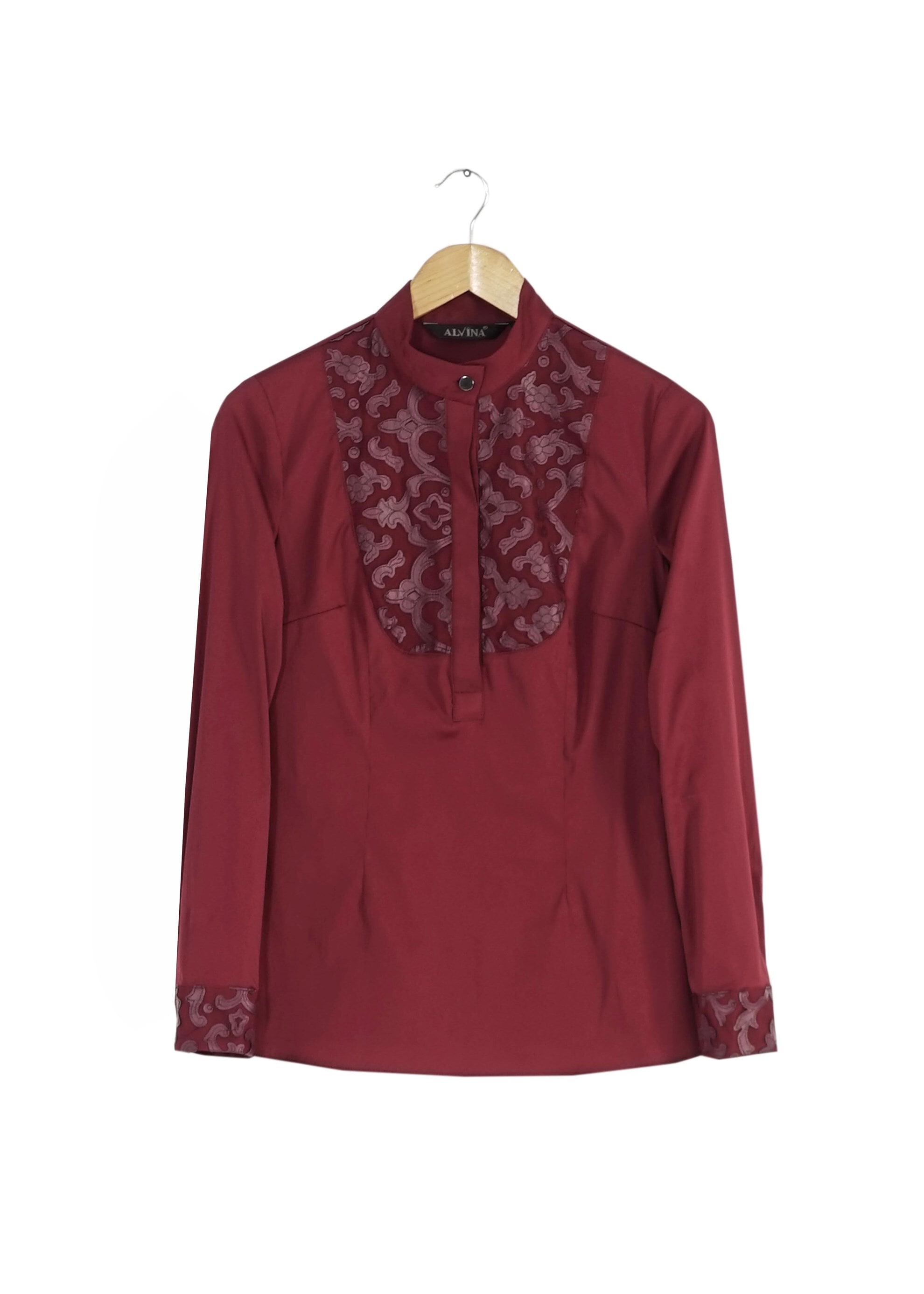 Tesettür giyim BORDO GÜPÜR DETAYLI BLUZ 4134 