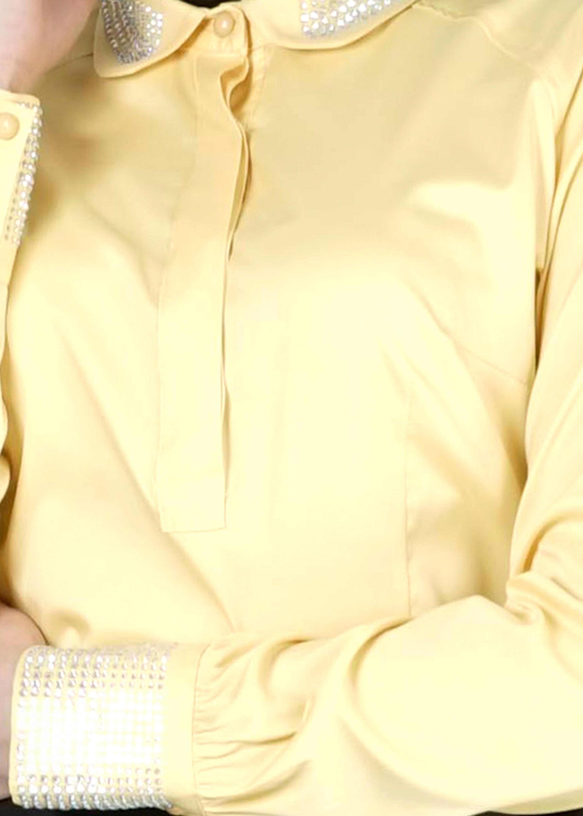 Tesettür giyim SARI TAŞ DETAYLI BLUZ 4864 