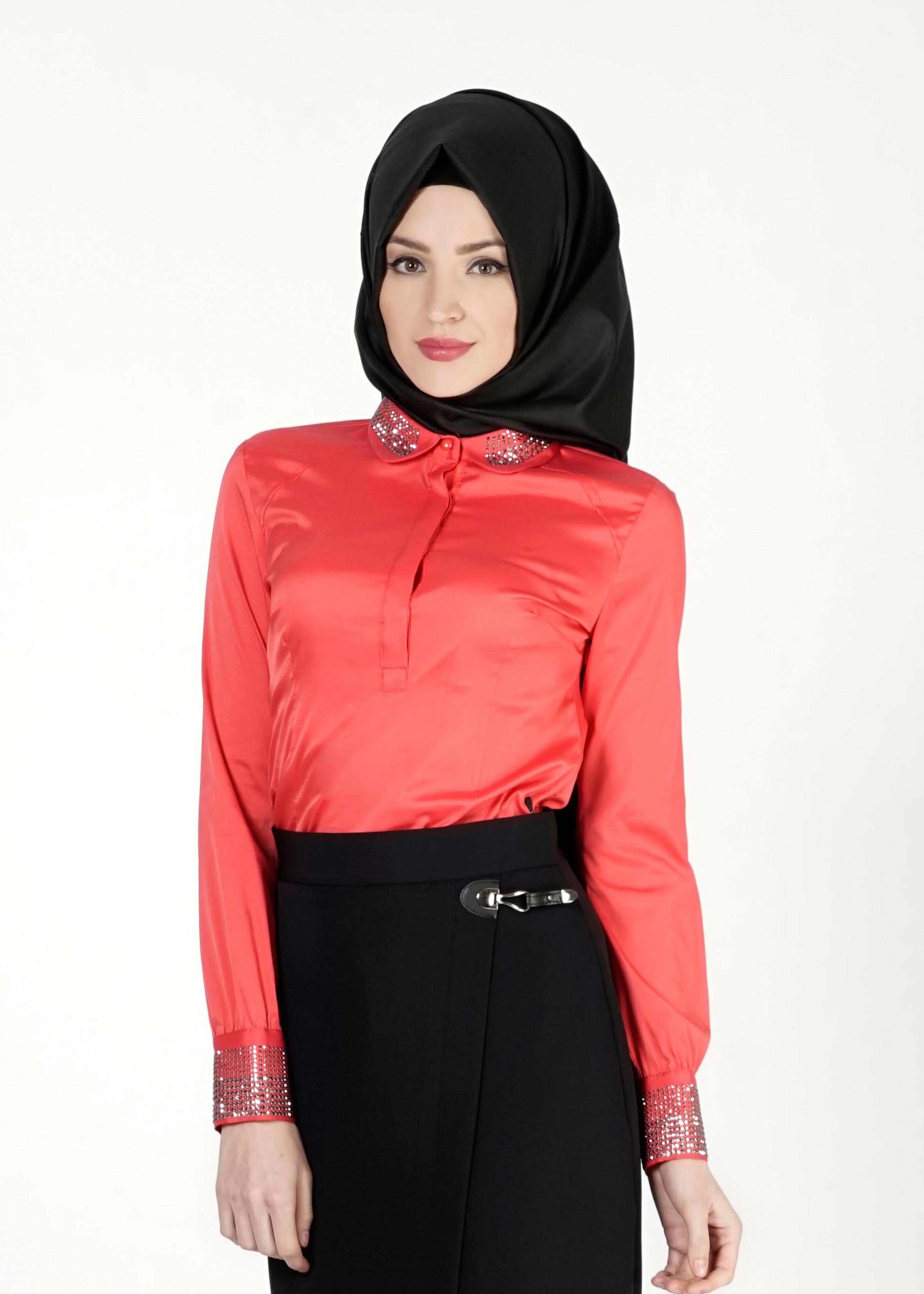 Tesettür giyim MERCAN TAŞ DETAYLI BLUZ 4864 