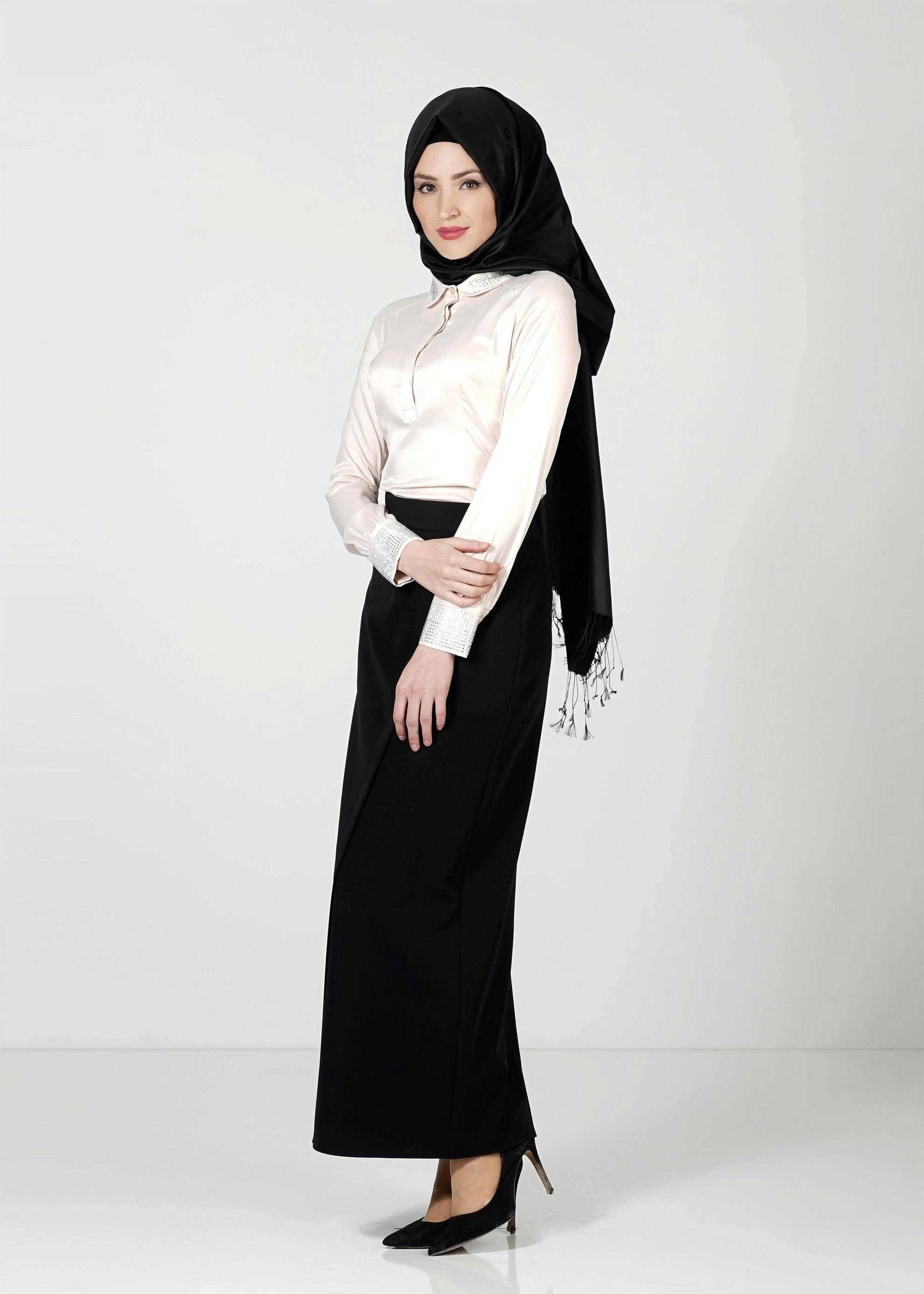 Tesettür giyim EKRU TAŞ DETAYLI BLUZ 4864 