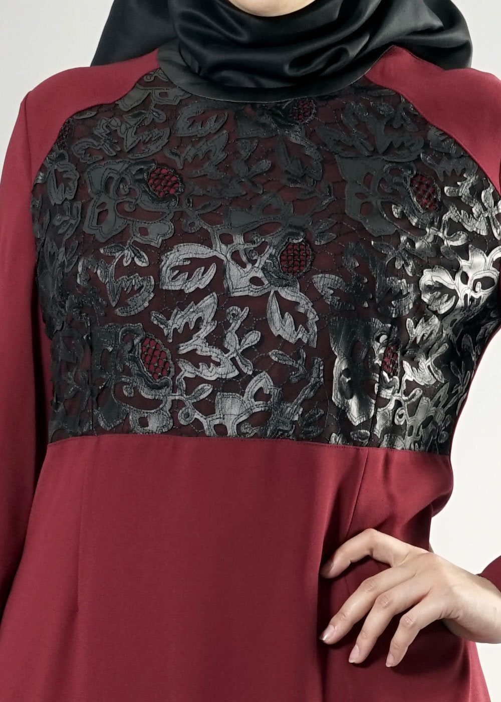 Tesettür giyim BORDO BÜYÜK BEDEN GÜPÜRLÜ ELBİSE 2538 