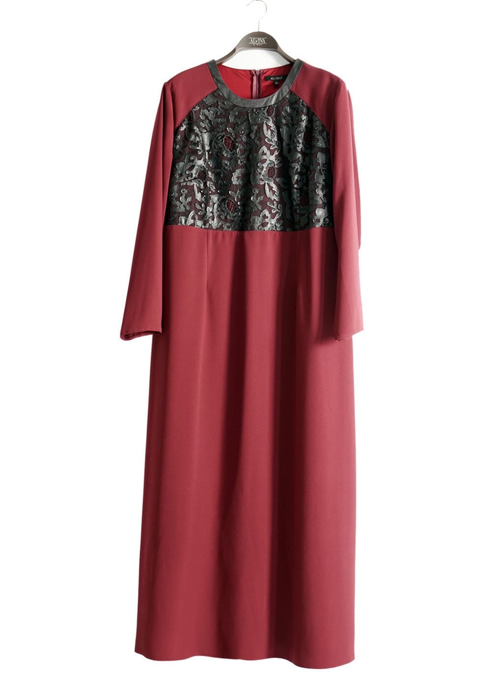 Tesettür giyim BORDO BÜYÜK BEDEN GÜPÜRLÜ ELBİSE 2538 