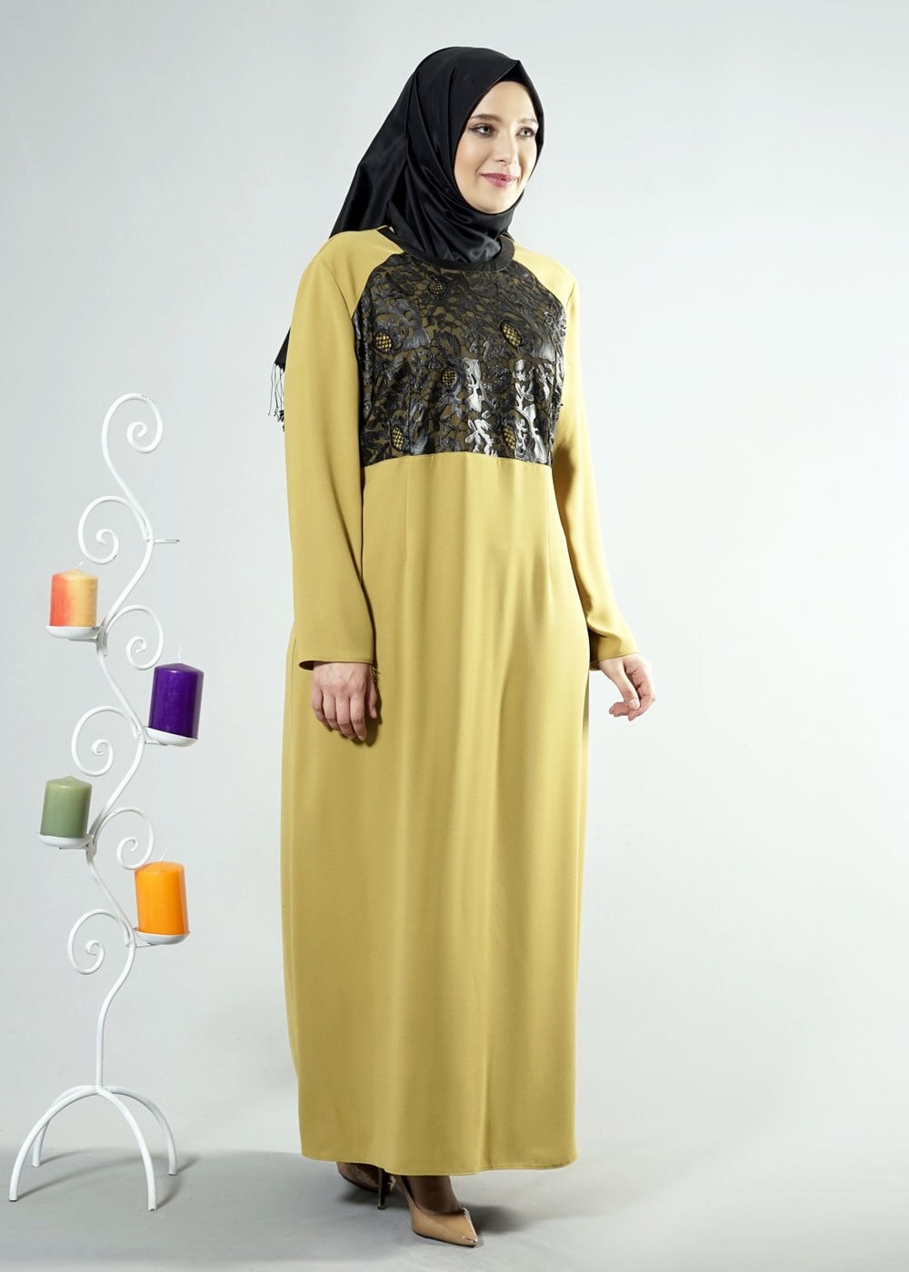 Vêtements hijab VERT ROBE À GUIPURES GRANDE-TAILLE 2538 