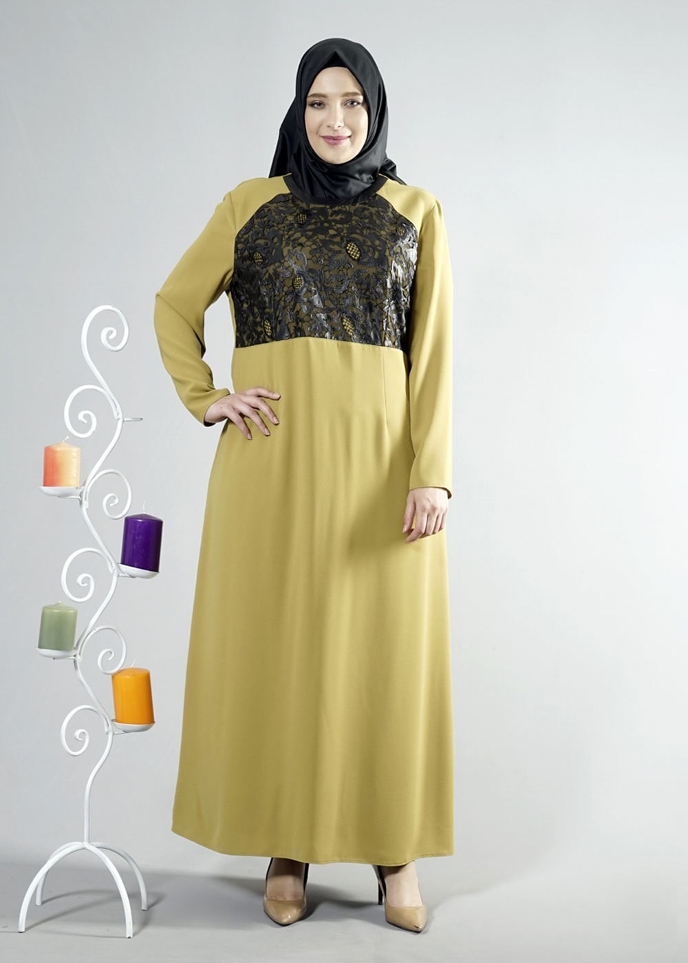 Vêtements hijab VERT ROBE À GUIPURES GRANDE-TAILLE 2538 