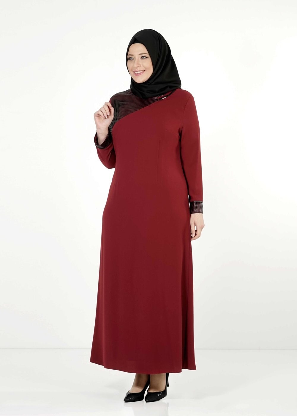 Tesettür giyim BORDO 2541 ELBİSE