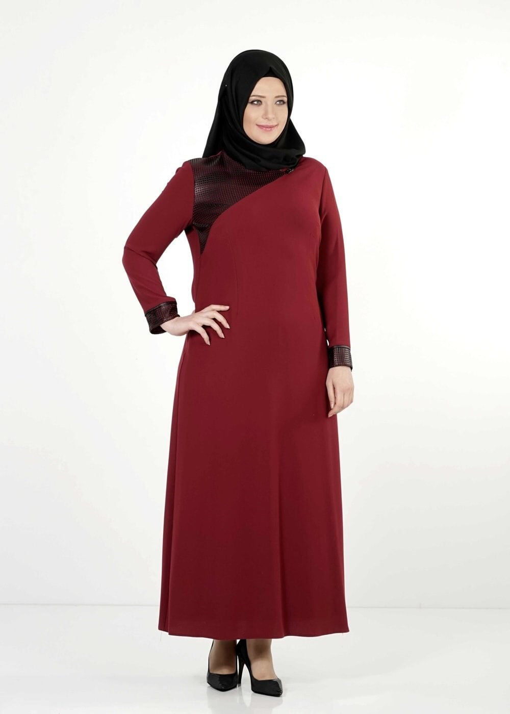 Tesettür giyim BORDO 2541 ELBİSE
