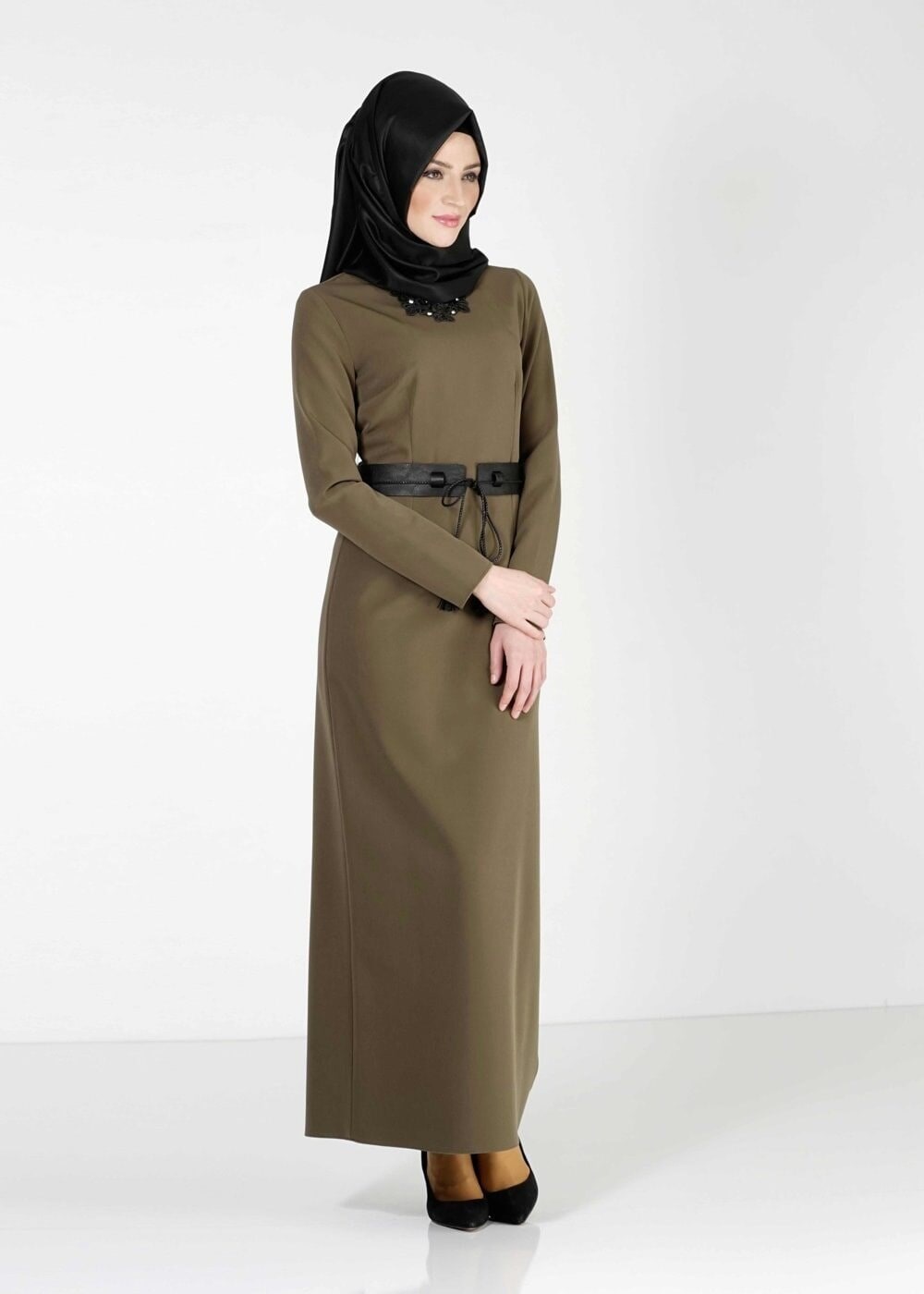 Tesettür giyim HAKİ 4023 ELBİSE