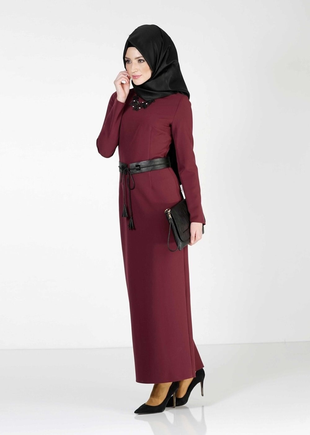 Tesettür giyim BORDO 4023 ELBİSE