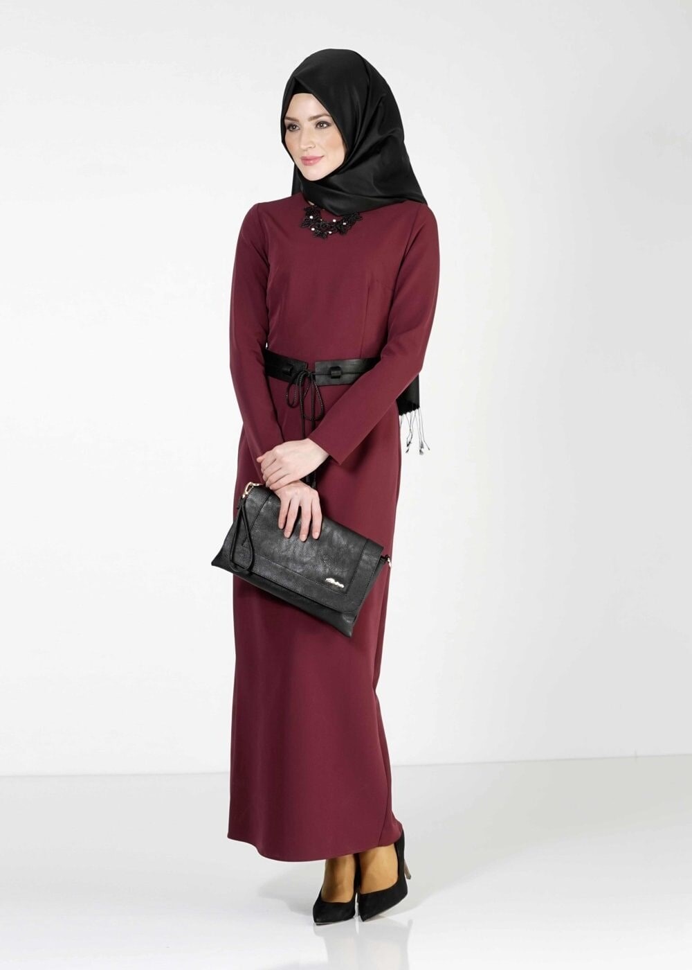 Tesettür giyim BORDO 4023 ELBİSE