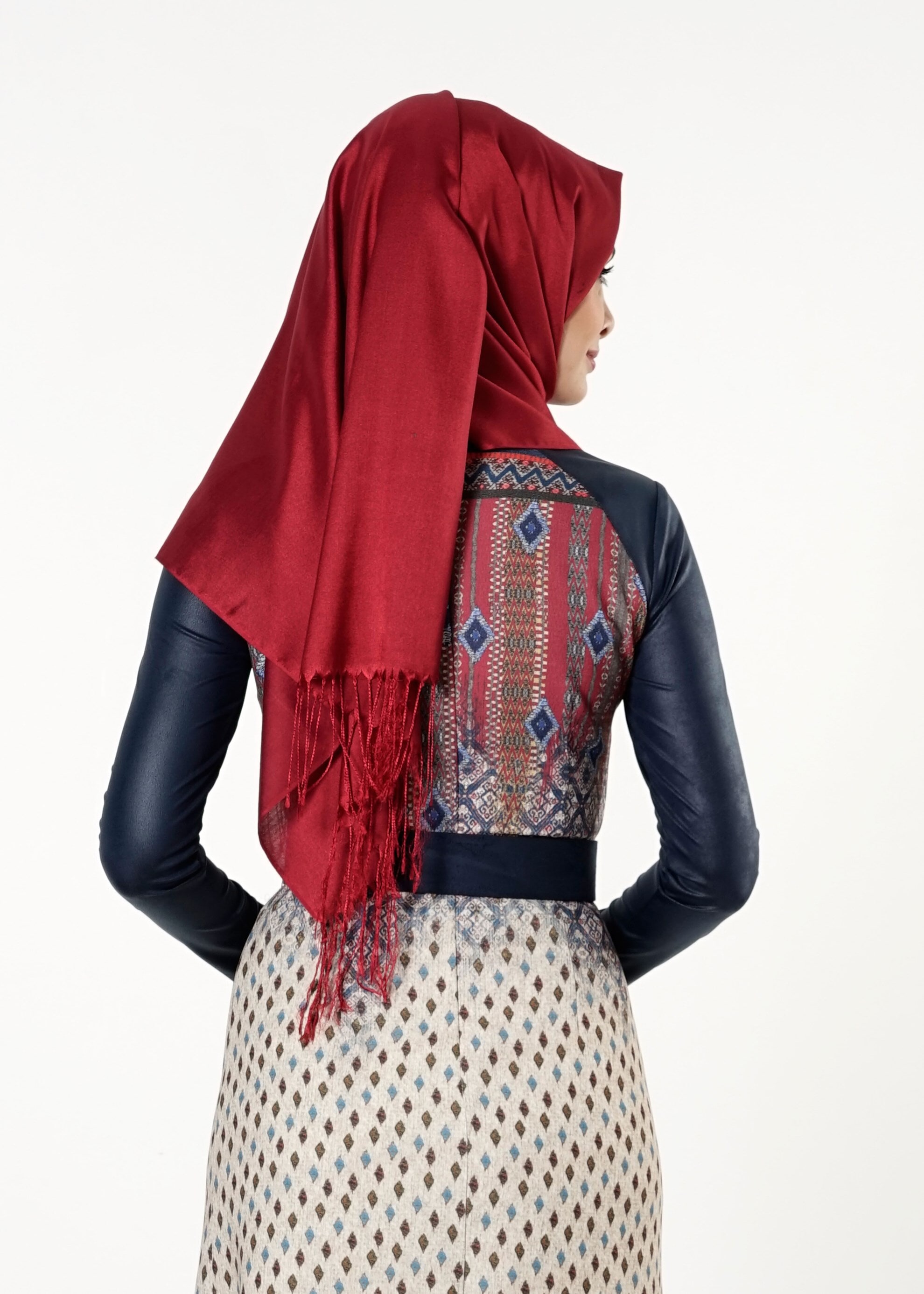 Tesettür giyim BORDO DESENLİ ELBİSE 4034 