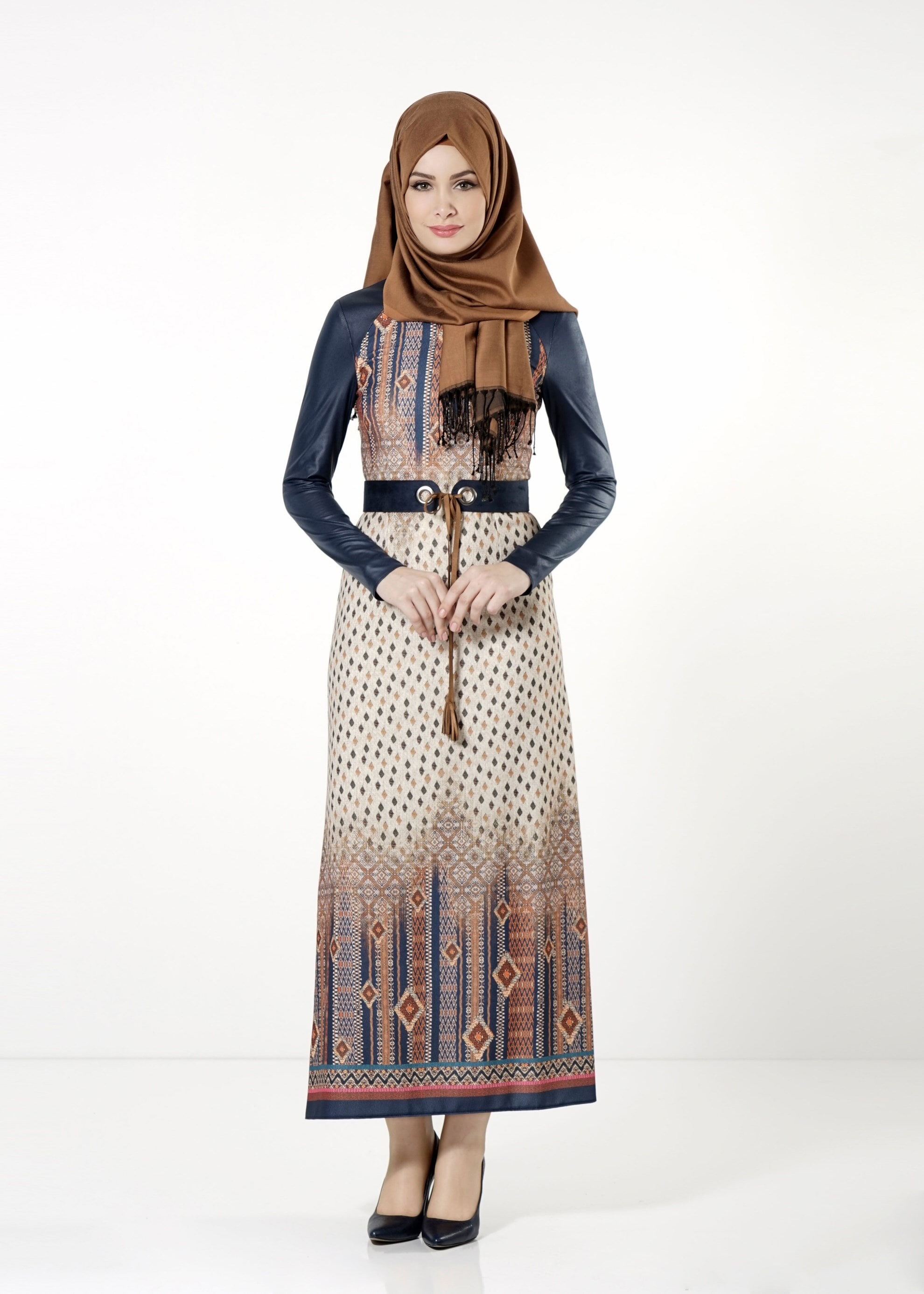 Tesettür giyim LACİVERT DESENLİ ELBİSE 4034 
