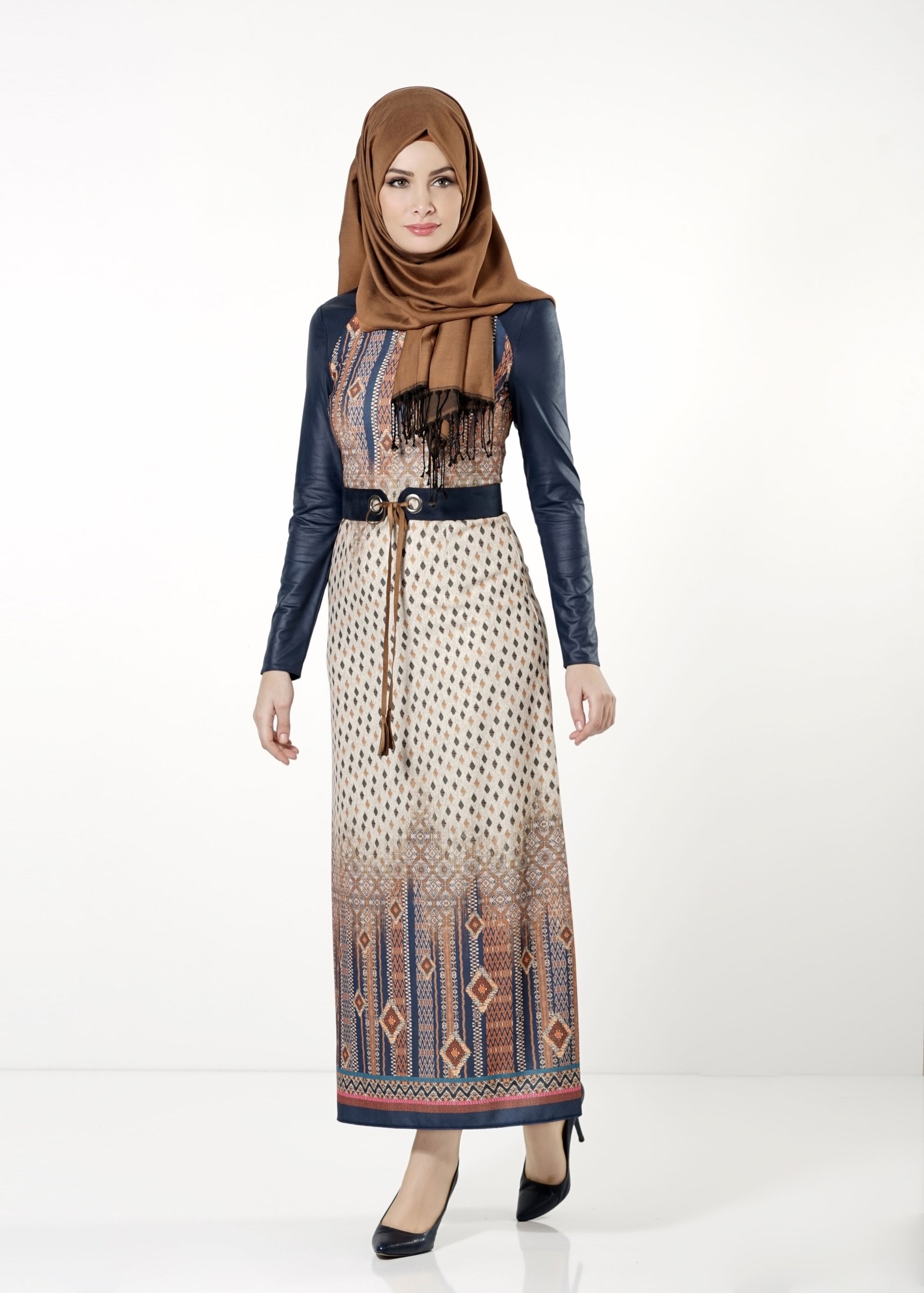Tesettür giyim LACİVERT DESENLİ ELBİSE 4034 