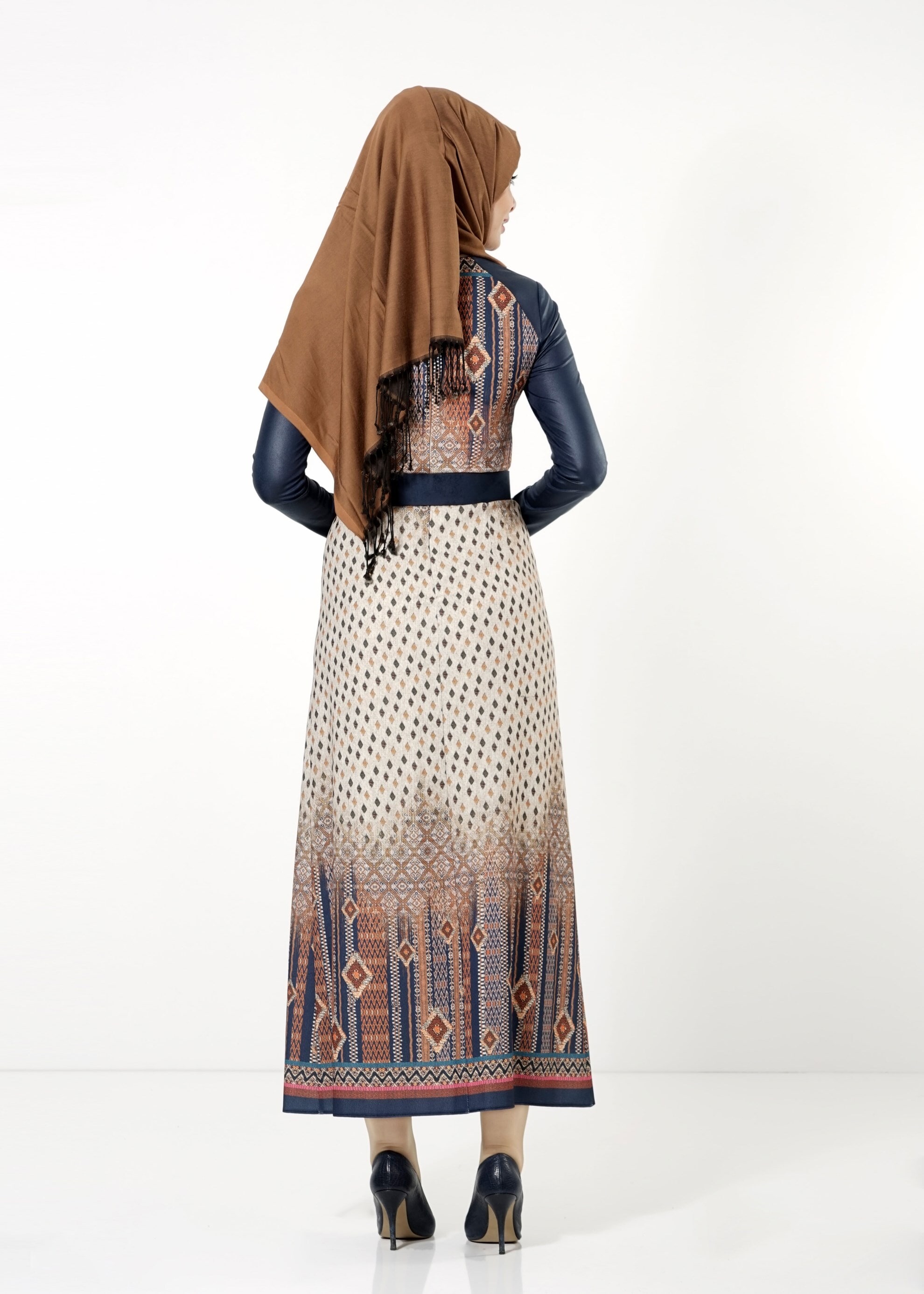 Tesettür giyim LACİVERT DESENLİ ELBİSE 4034 