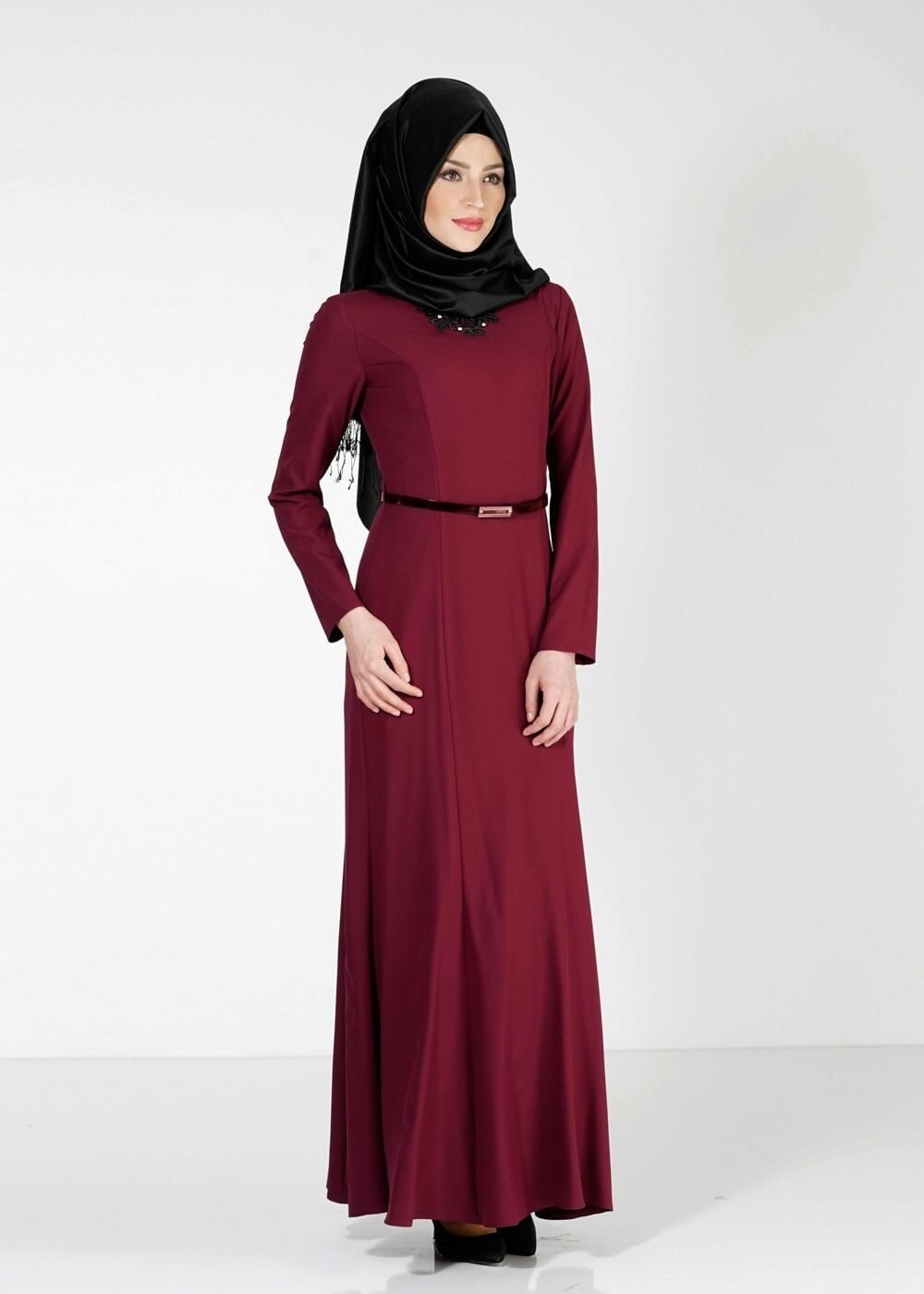 Tesettür giyim BORDO BASIC ELBİSE 4038 