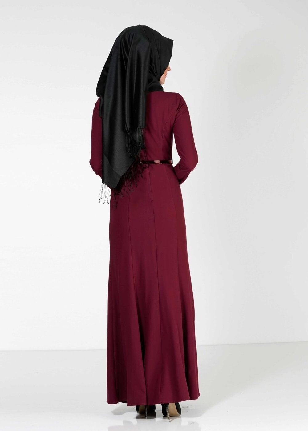 Tesettür giyim BORDO BASIC ELBİSE 4038 