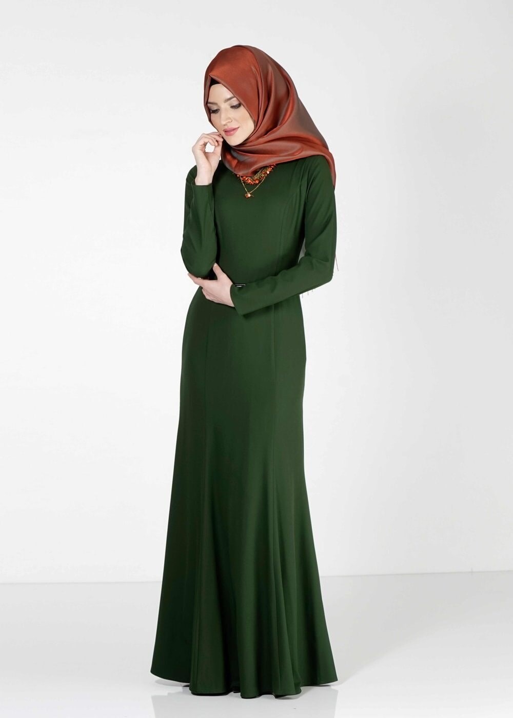 Tesettür giyim YEŞİL BASIC ELBİSE 4038 