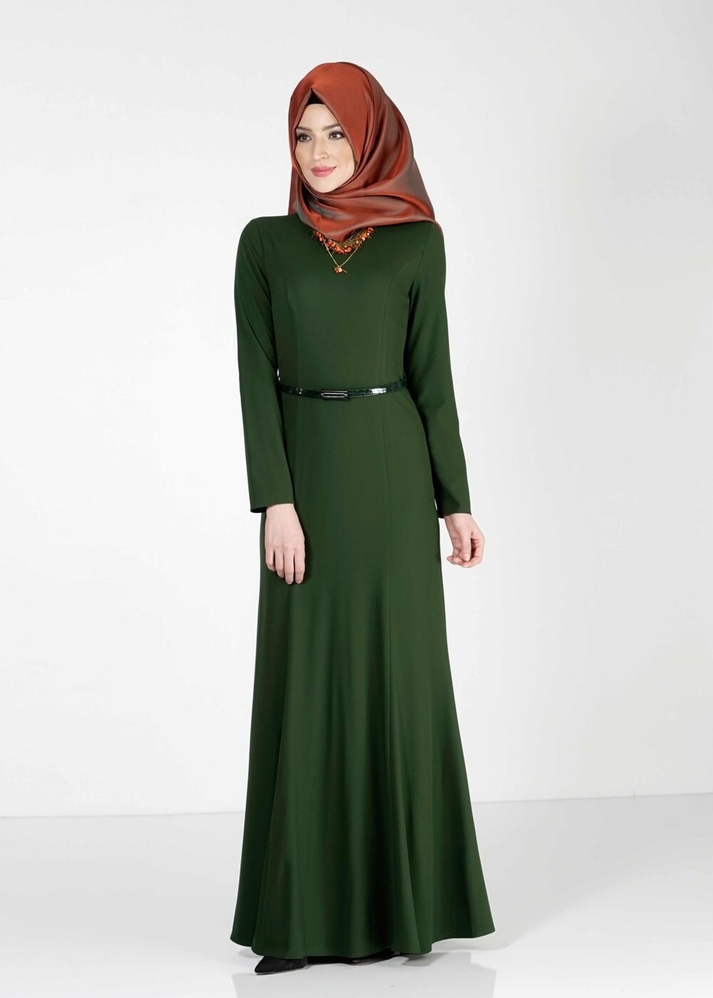 Tesettür giyim YEŞİL BASIC ELBİSE 4038 