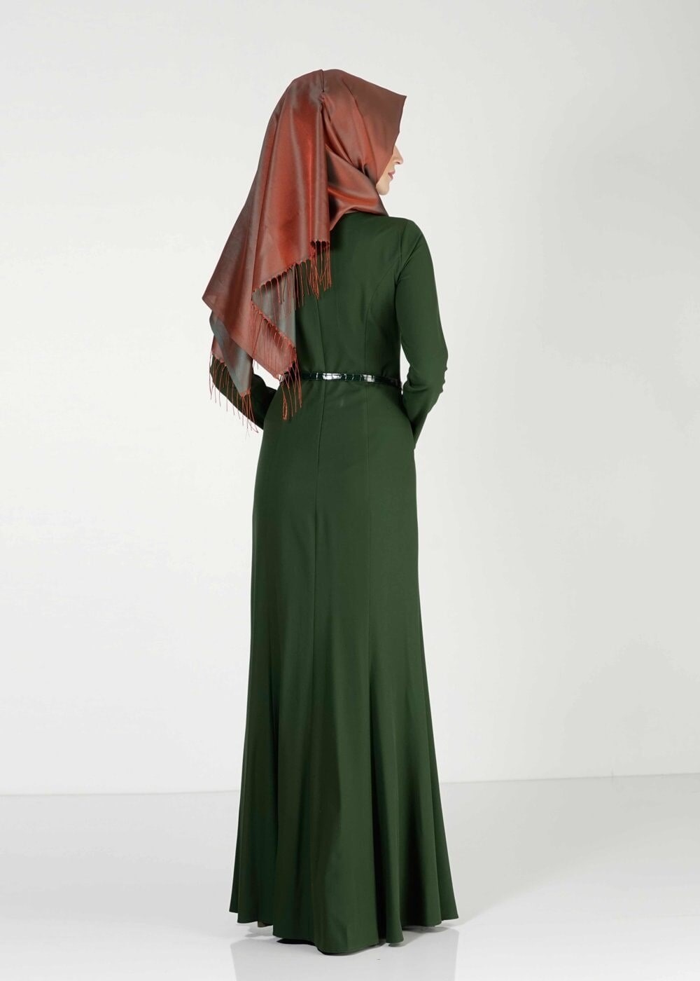 Tesettür giyim YEŞİL BASIC ELBİSE 4038 