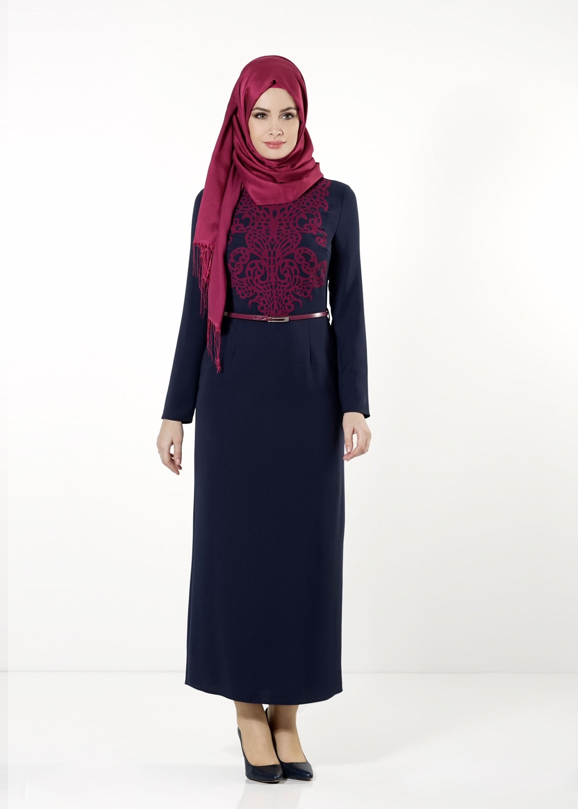 Tesettür giyim LACİVERT 4056 ELBİSE