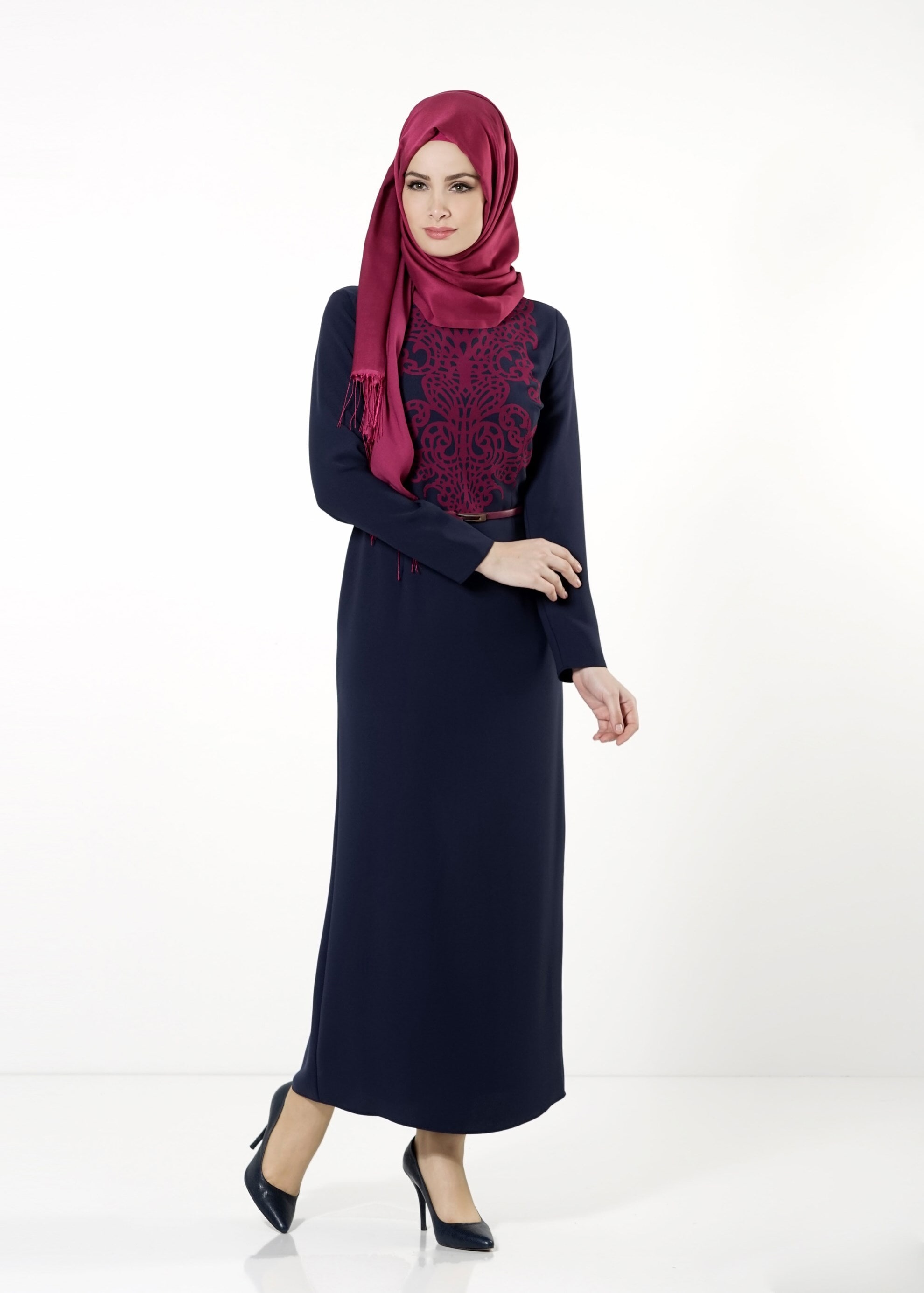 Tesettür giyim LACİVERT 4056 ELBİSE