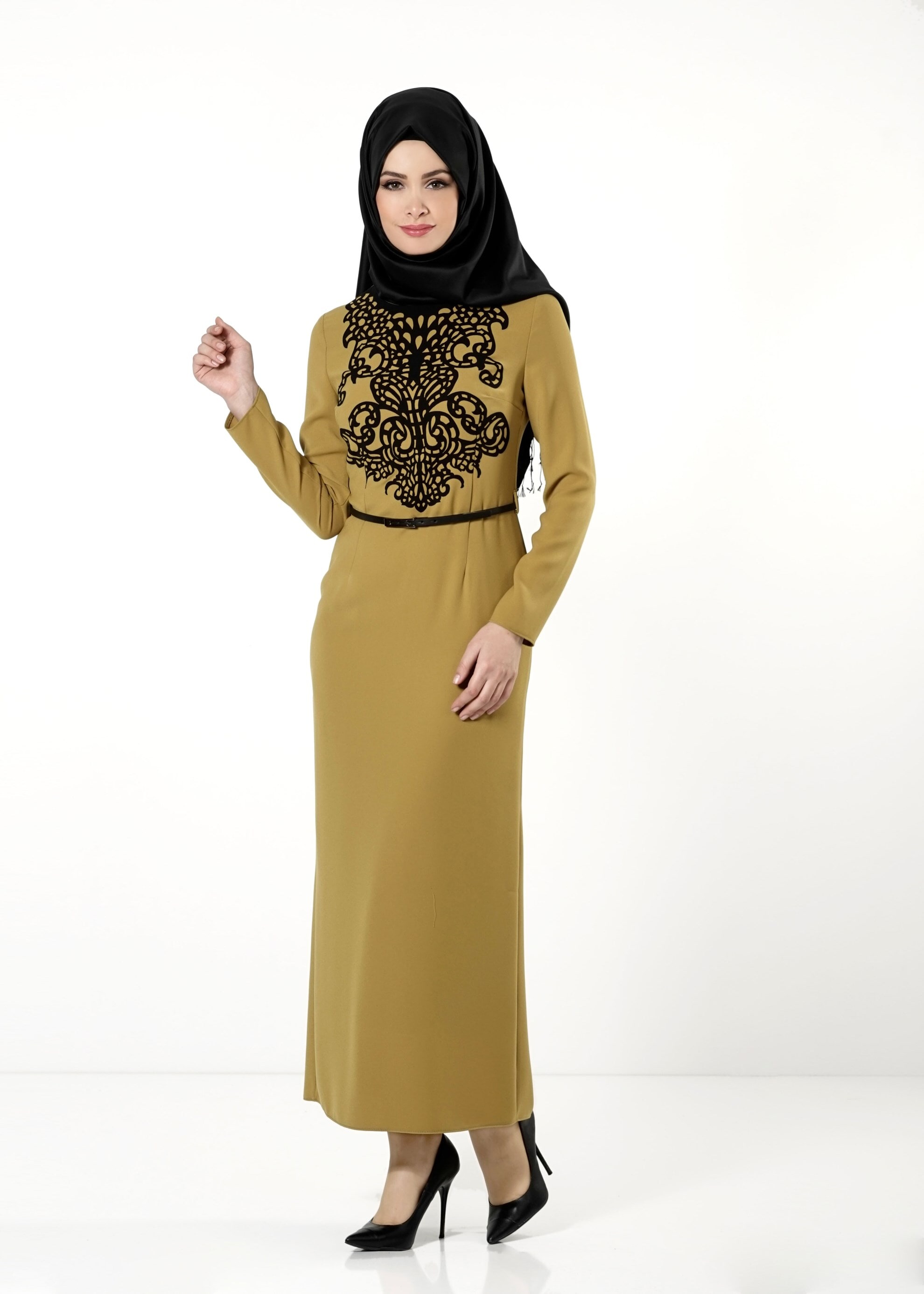 Tesettür giyim YEŞİL 4056 ELBİSE