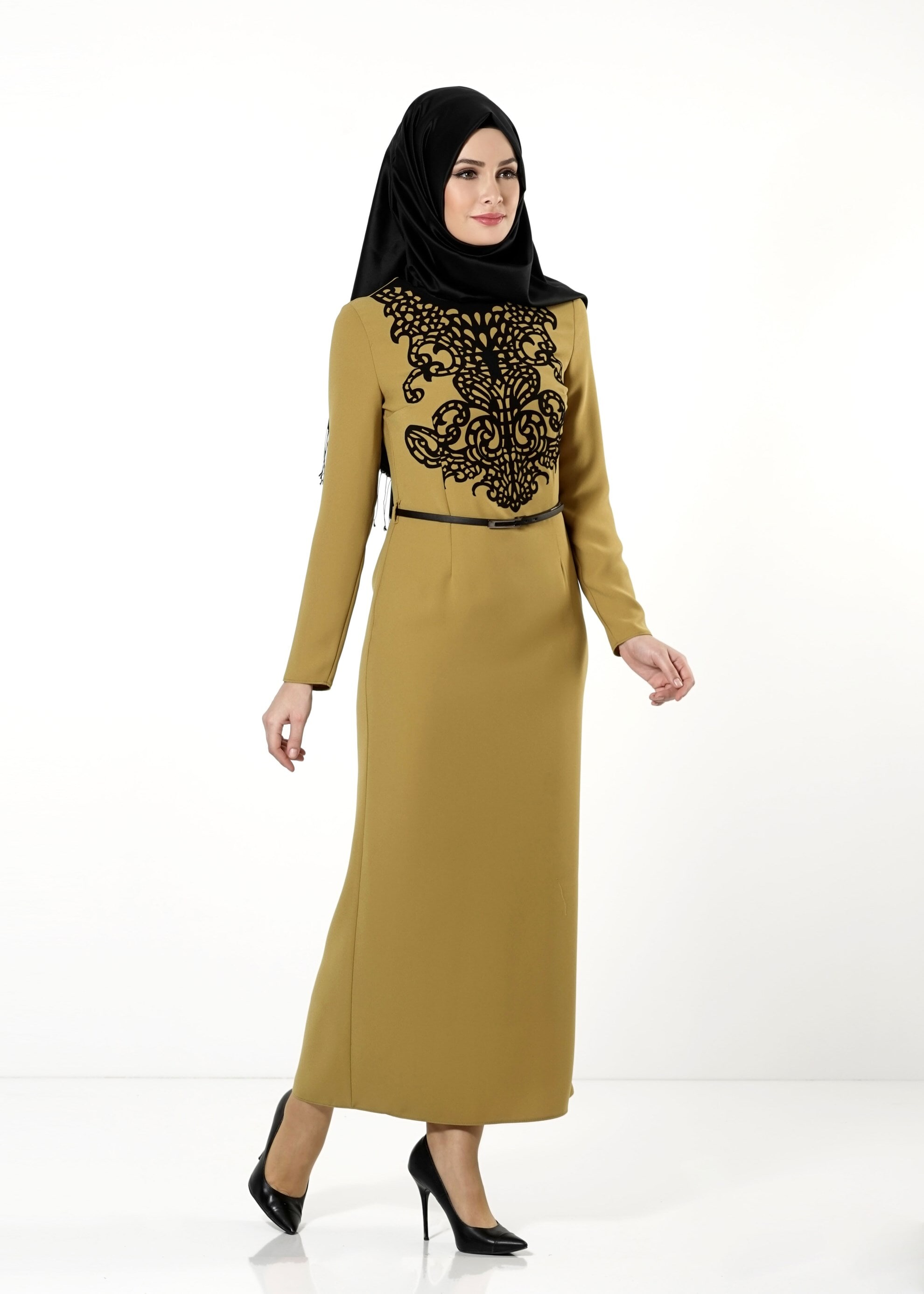 Tesettür giyim YEŞİL 4056 ELBİSE