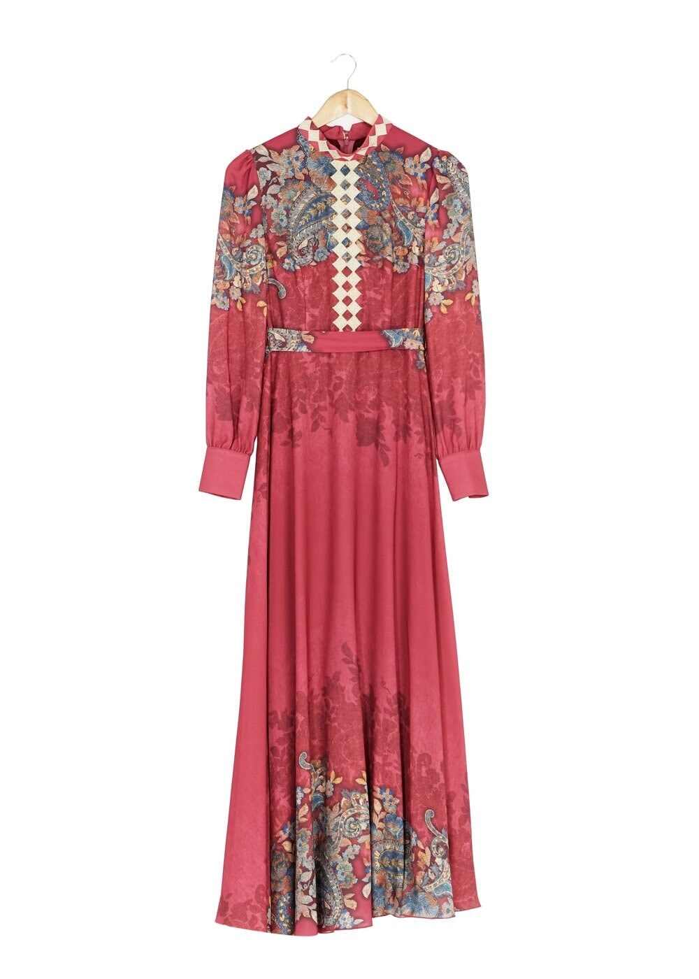 Tesettür giyim BORDO ÇİÇEK DESENLİ ELBİSE 4057 