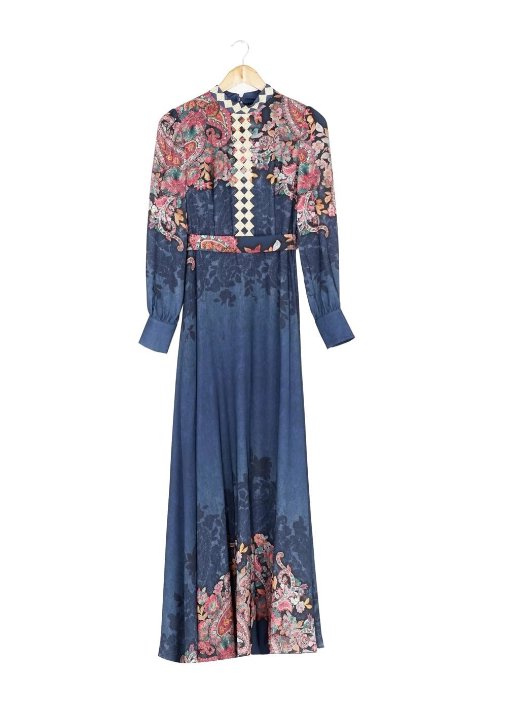 Tesettür giyim LACİVERT ÇİÇEK DESENLİ ELBİSE 4057 