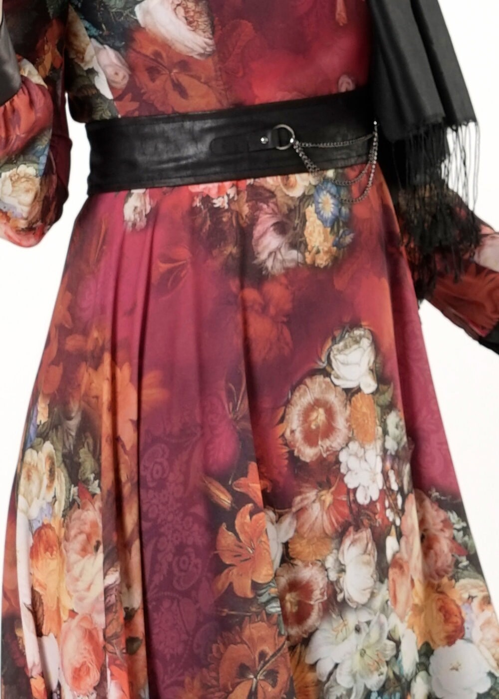 Tesettür giyim MOR ÇİÇEK DESENLİ ELBİSE 4058 