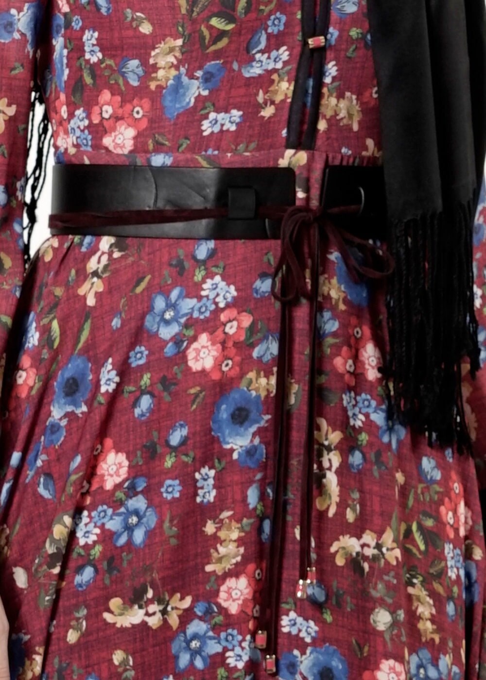 Tesettür giyim BORDO DESENLİ ELBİSE 4059 