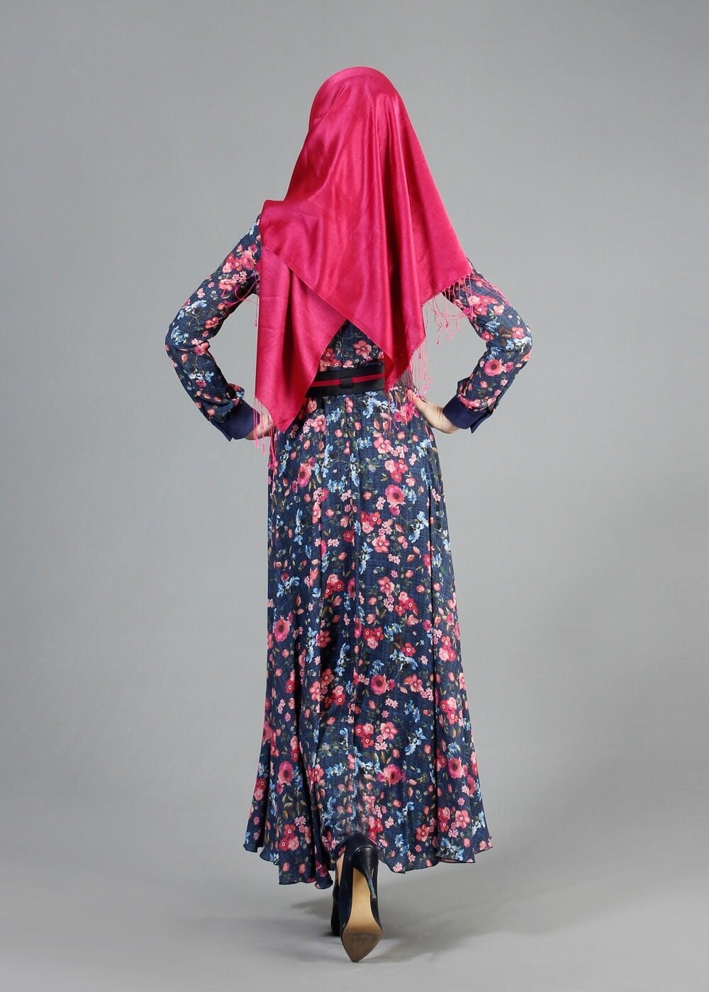 Tesettür giyim LACİVERT DESENLİ ELBİSE 4059 