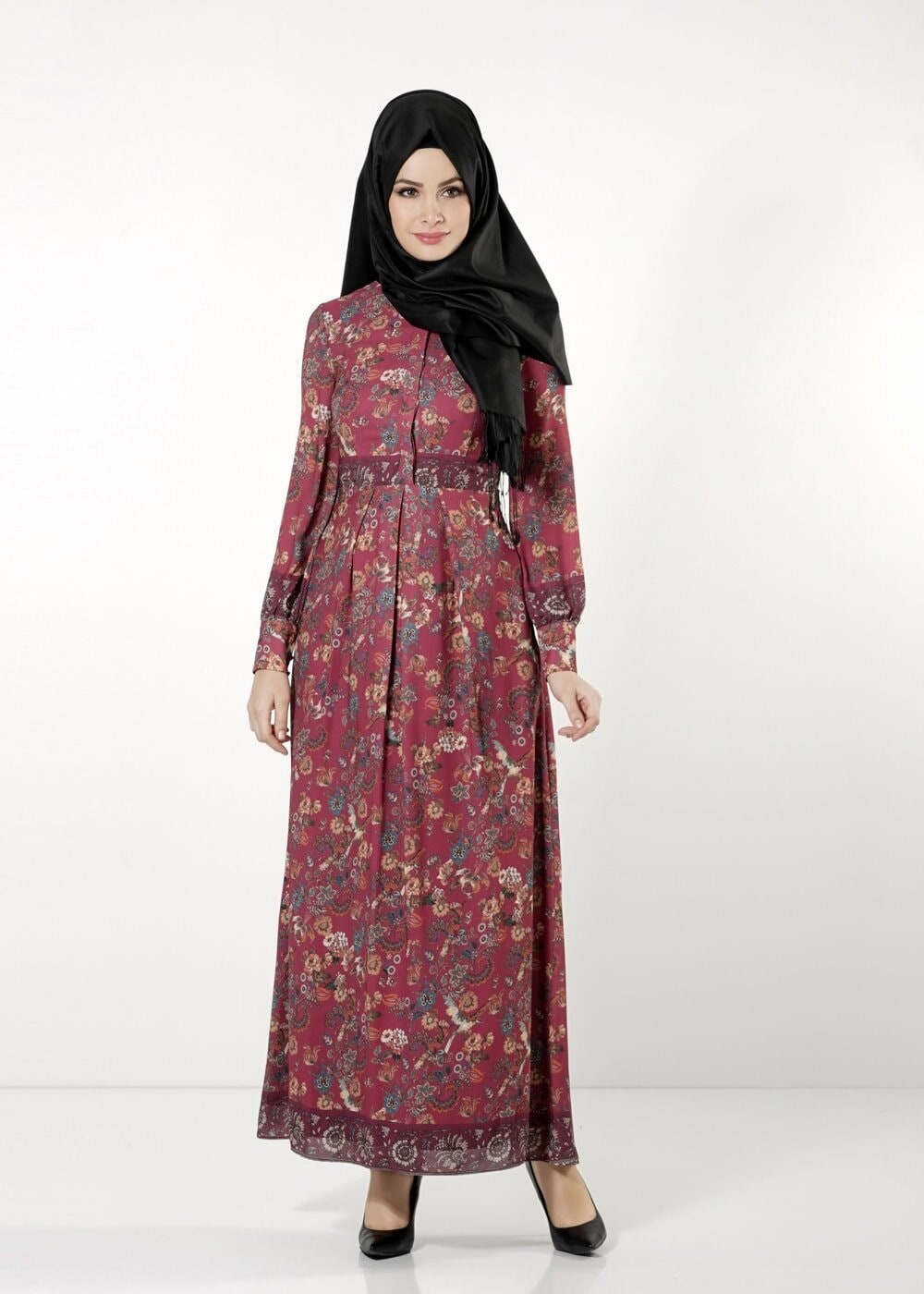 Tesettür giyim FUŞYA 4060 ELBİSE