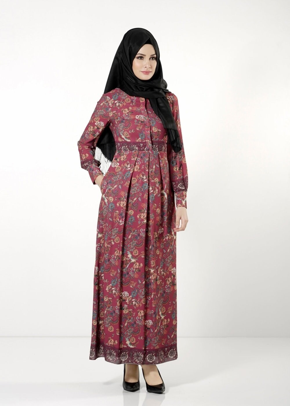 Tesettür giyim FUŞYA 4060 ELBİSE